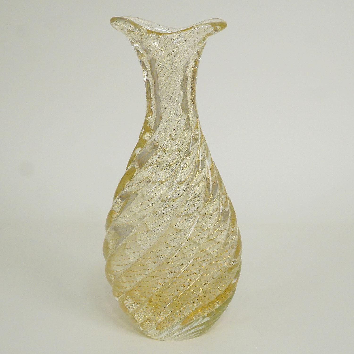 Flavio Poli für Seguso Vetri d'Arte Vase Incrociato Oro, 1949 (Glaskunst) im Angebot