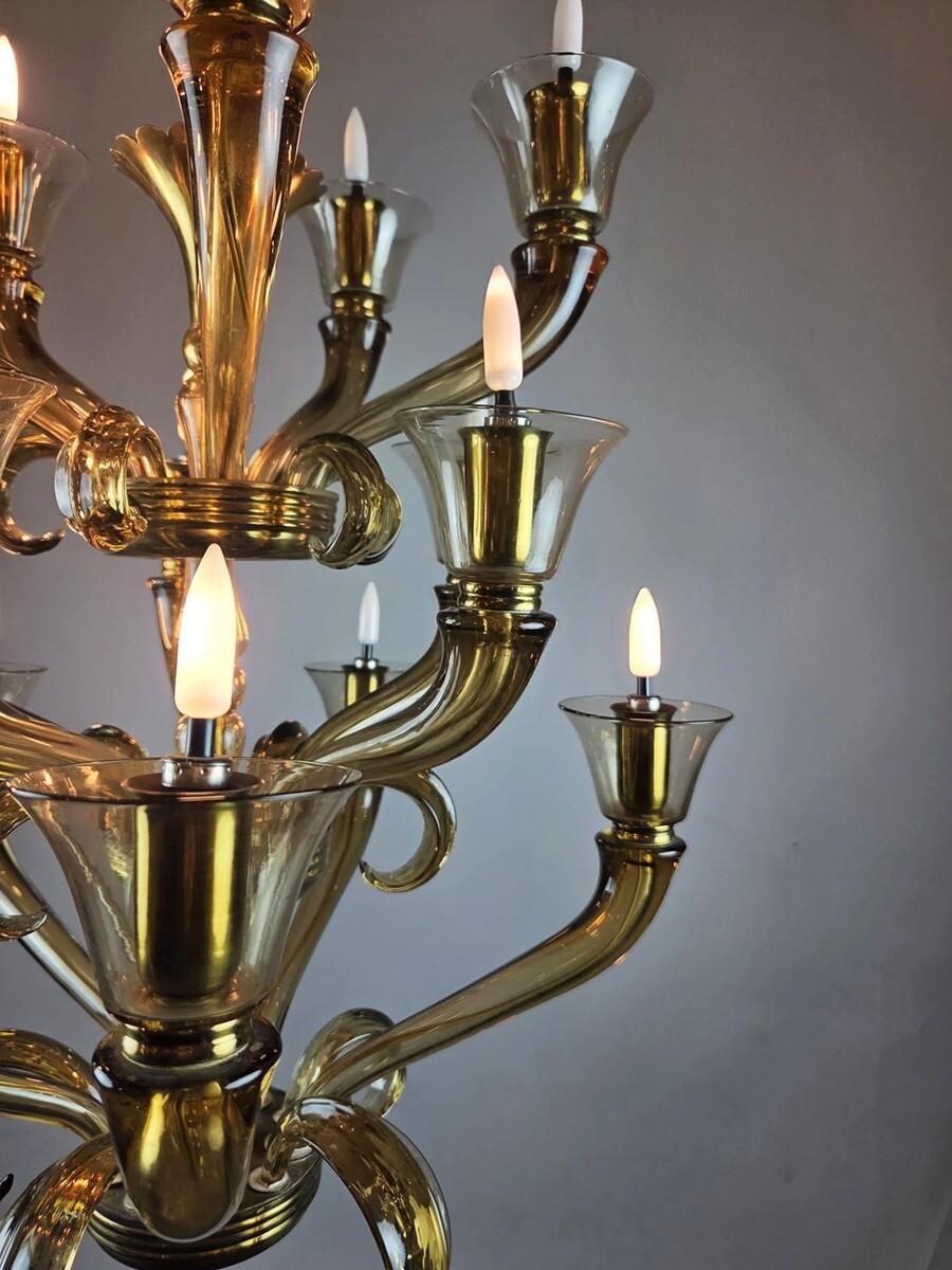Mid-Century moderno Lampadario in vetro di Flavio Poli con 15 bracci luminosi, 1940 in vendita