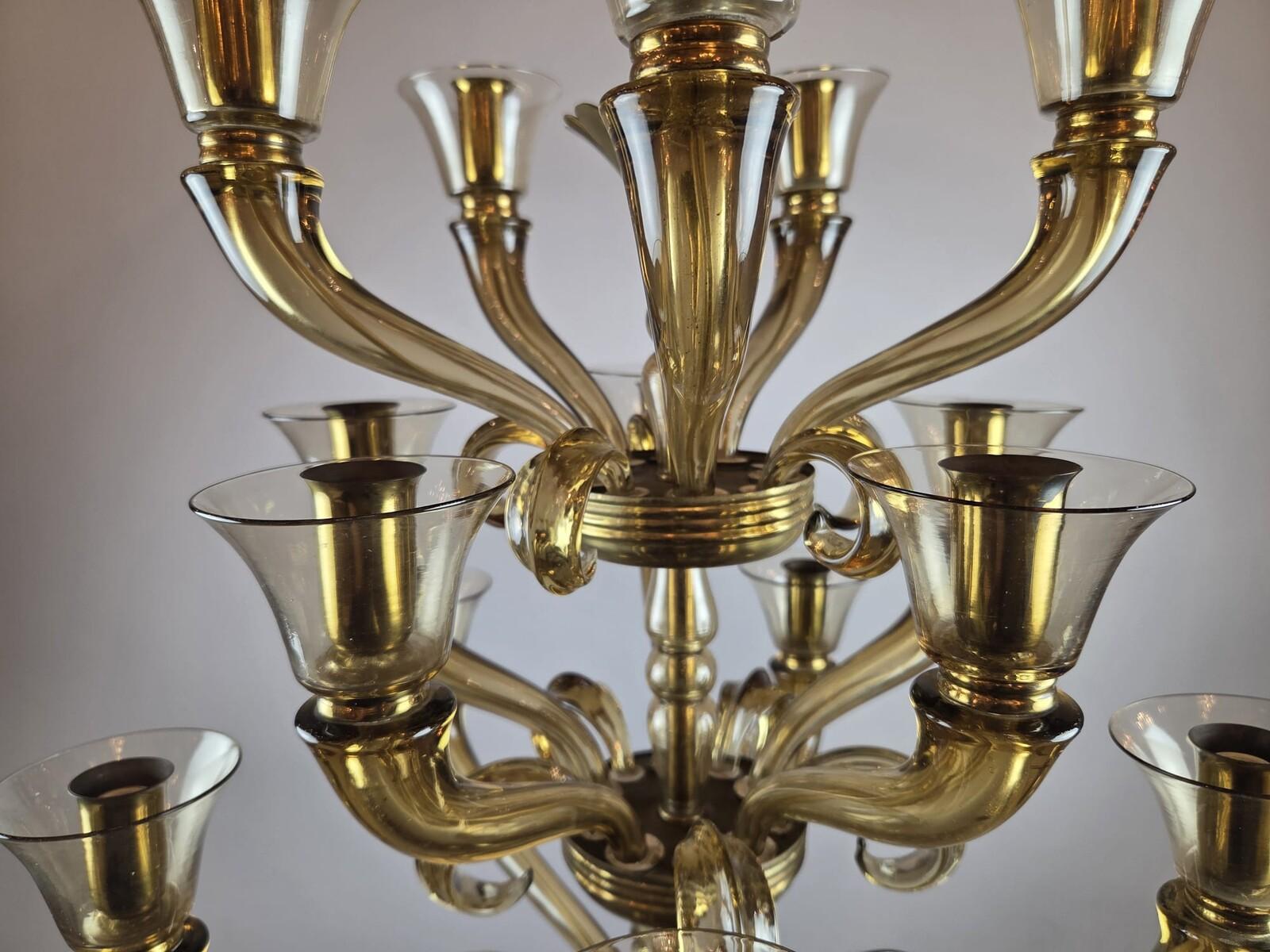 Metà XX secolo Lampadario in vetro di Flavio Poli con 15 bracci luminosi, 1940 in vendita