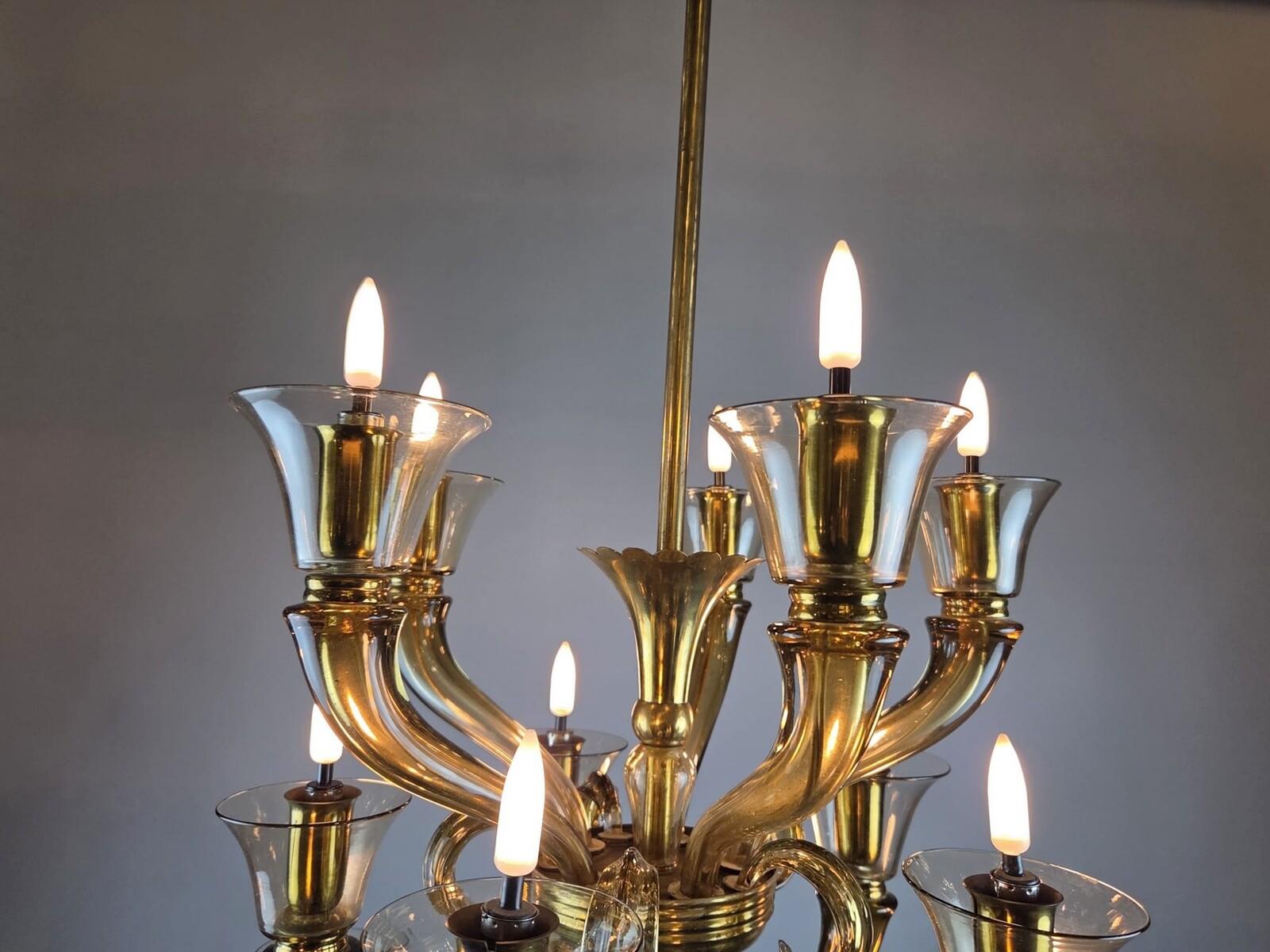 Lampadario in vetro di Flavio Poli con 15 bracci luminosi, 1940 in vendita 2