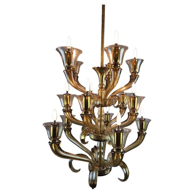 Lampadario in vetro di Flavio Poli con 15 bracci luminosi, 1940 in vendita 3