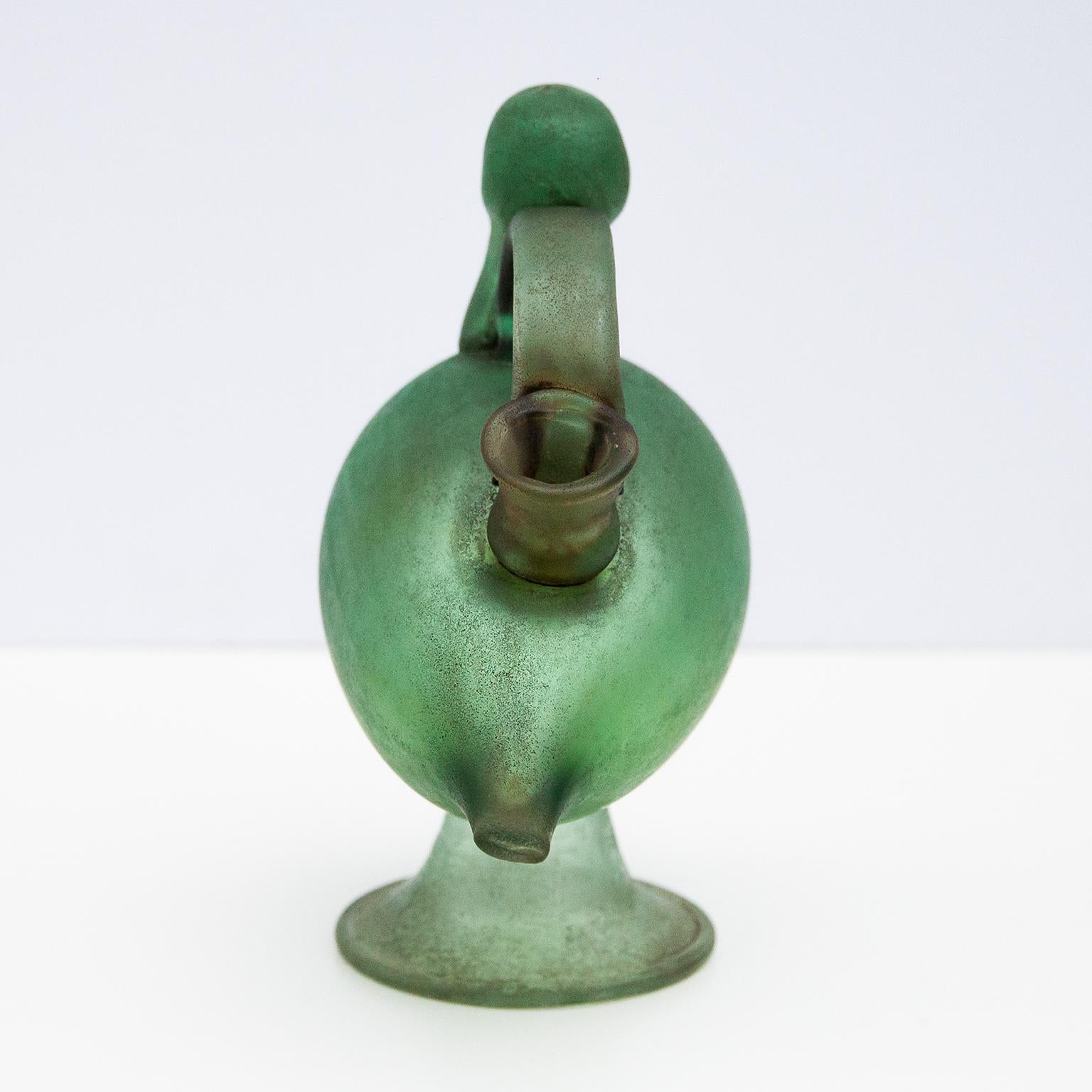 Mid-Century Modern Flavio Poli Green Raw Glass Candle Holder Duck Seguso, 1950s For Sale