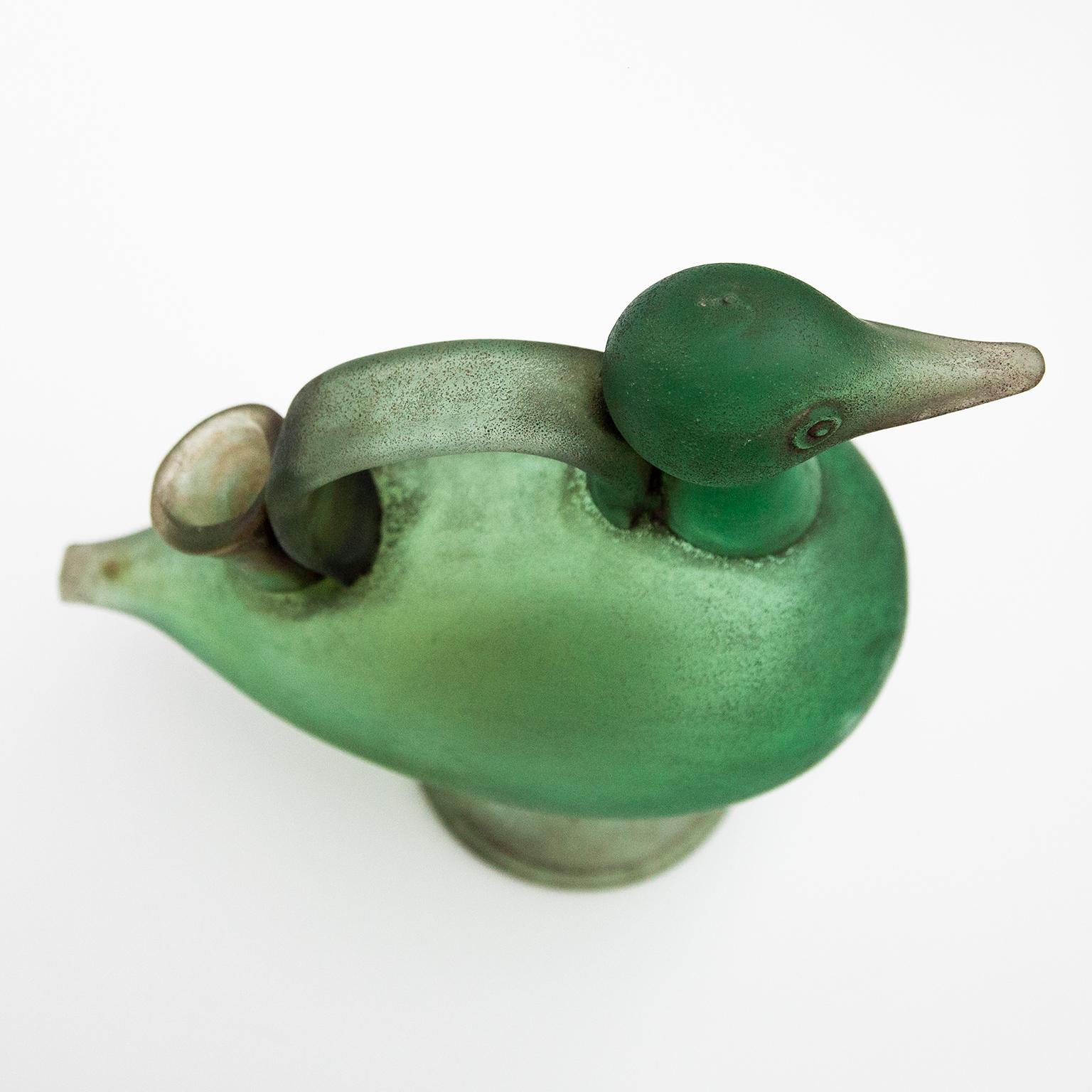 Kerzenständer aus grünem Rohglas, Duck Seguso, von Flavio Poli, 1950er Jahre (Muranoglas) im Angebot