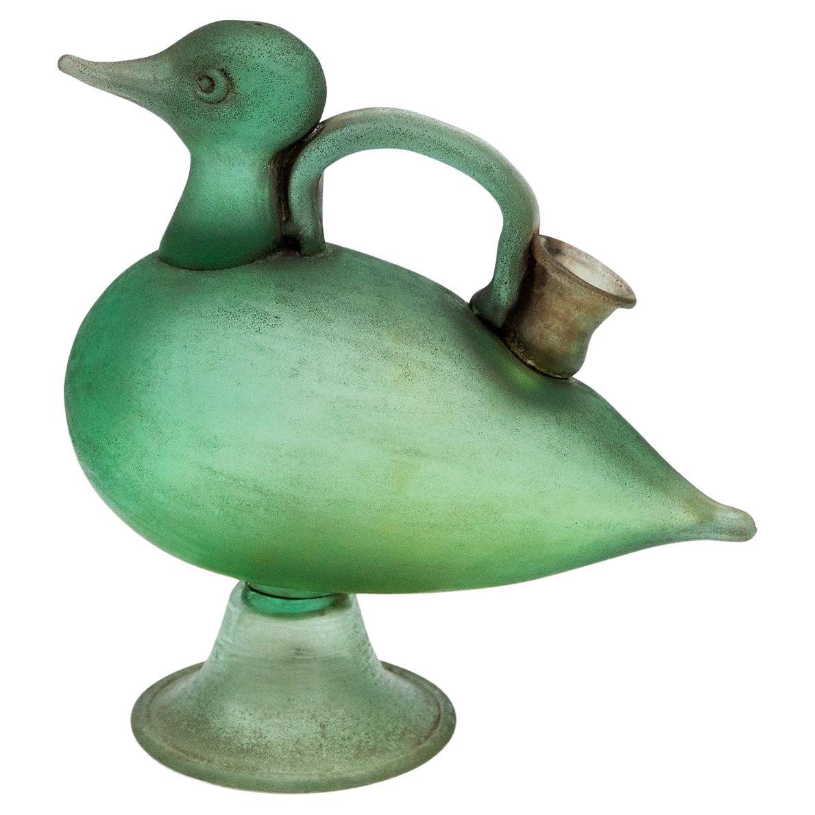 Flavio Poli Green Raw Glass Candle Holder Duck Seguso, 1950s