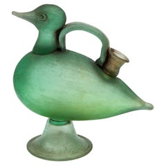 Flavio Poli Green Raw Glass Candle Holder Duck Seguso, 1950s