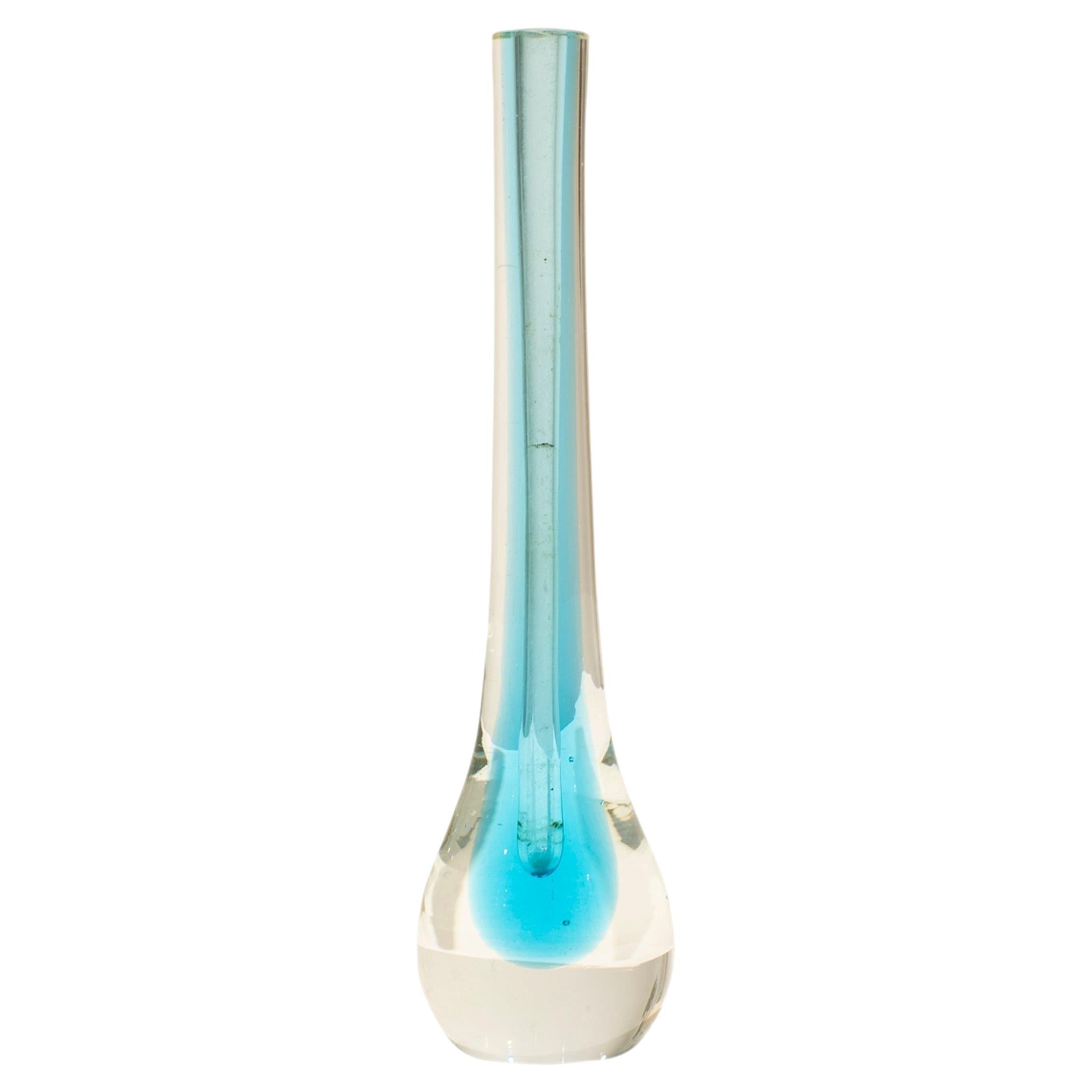 Flavio Poli Hand-Crafted Blue Murano Small Glass Vase, Italy, 1970 For Sale