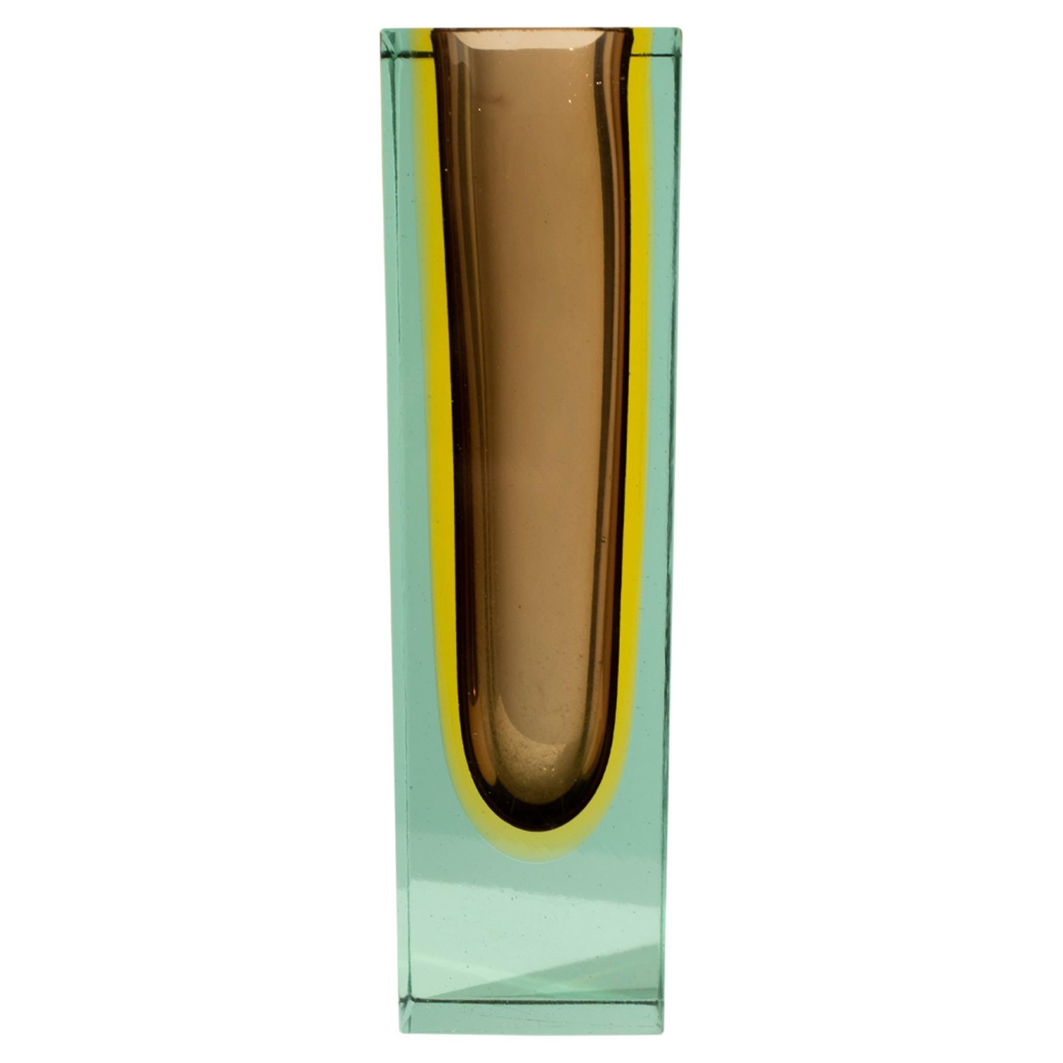 Flavio Poli Hand-Crafted Brown Murano Small Glass Vase, Italy, 1970 For Sale