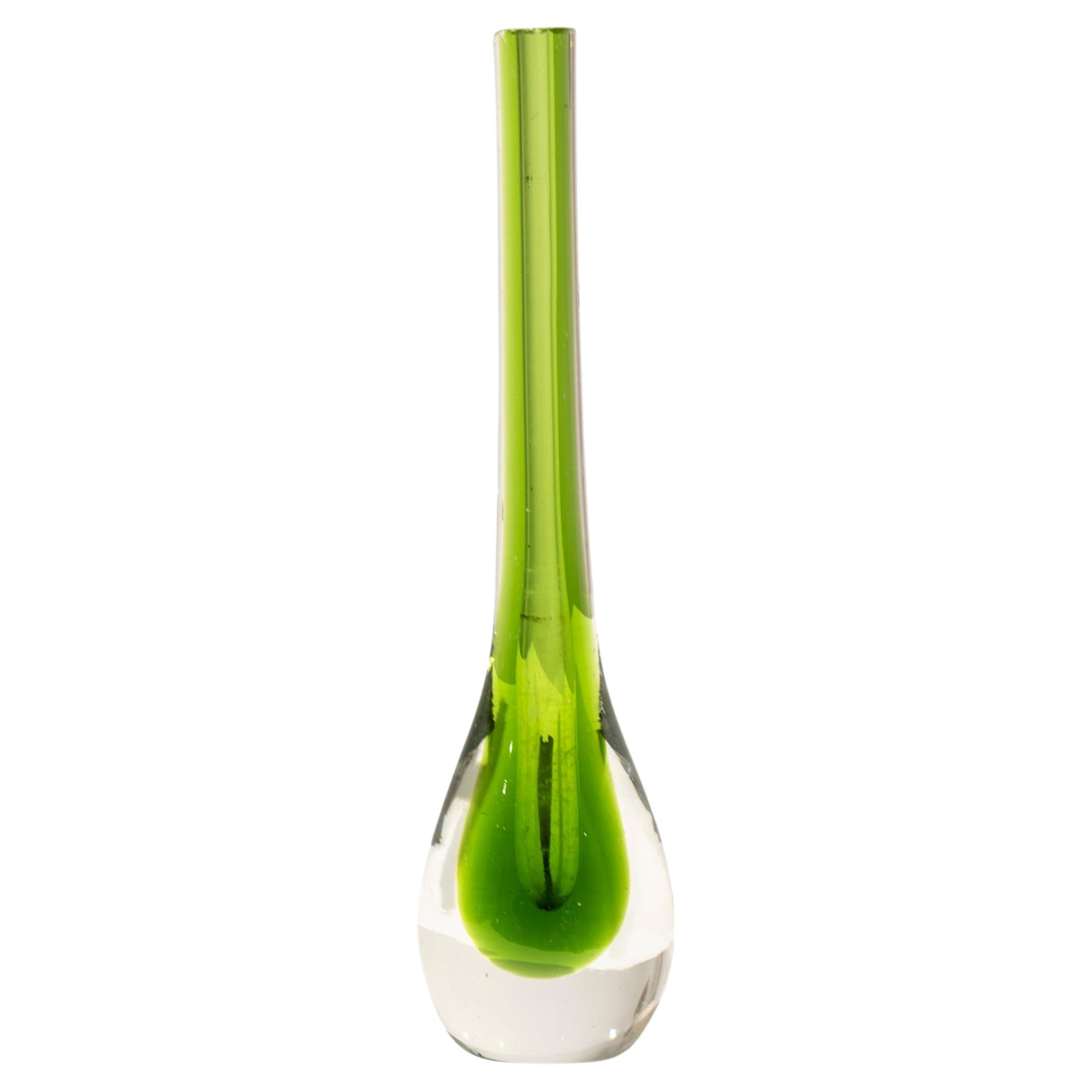 Flavio Poli Hand-Crafted Green Murano Small Glass Vase, Italy, 1970