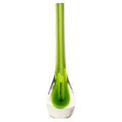 Petit vase en verre de Murano vert, fabriqué à la main par Flavio Poli, Italie, 1970