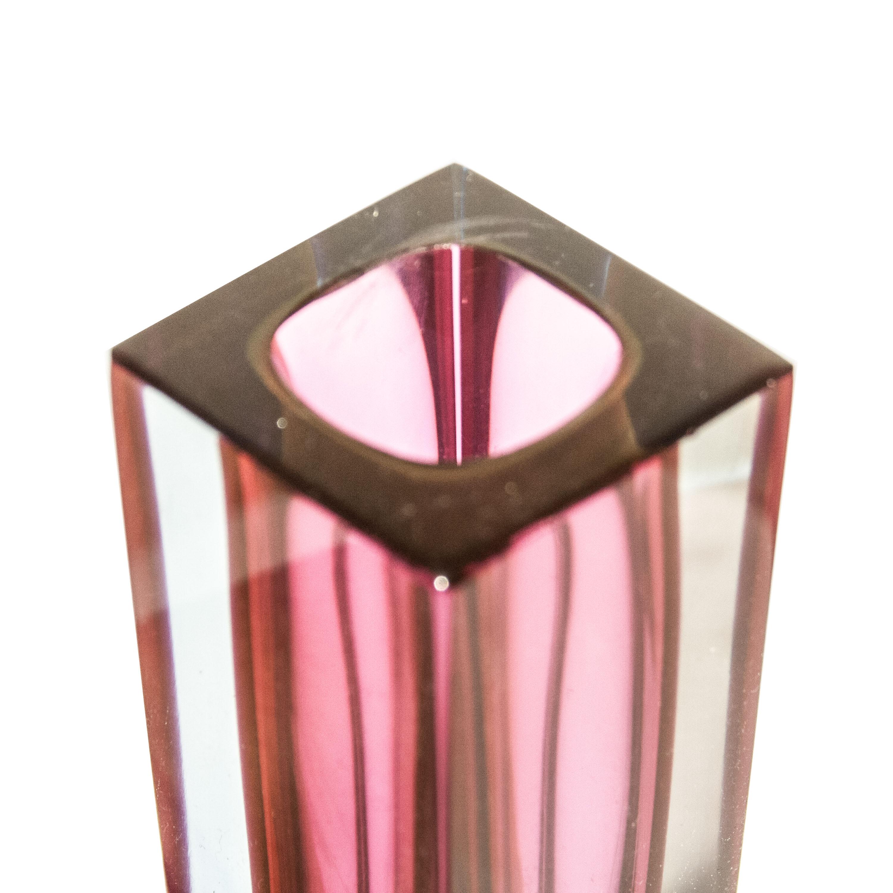 Italian Flavio Poli Hand-Crafted Pink Murano Small Glass Vase, Italy, 1970
