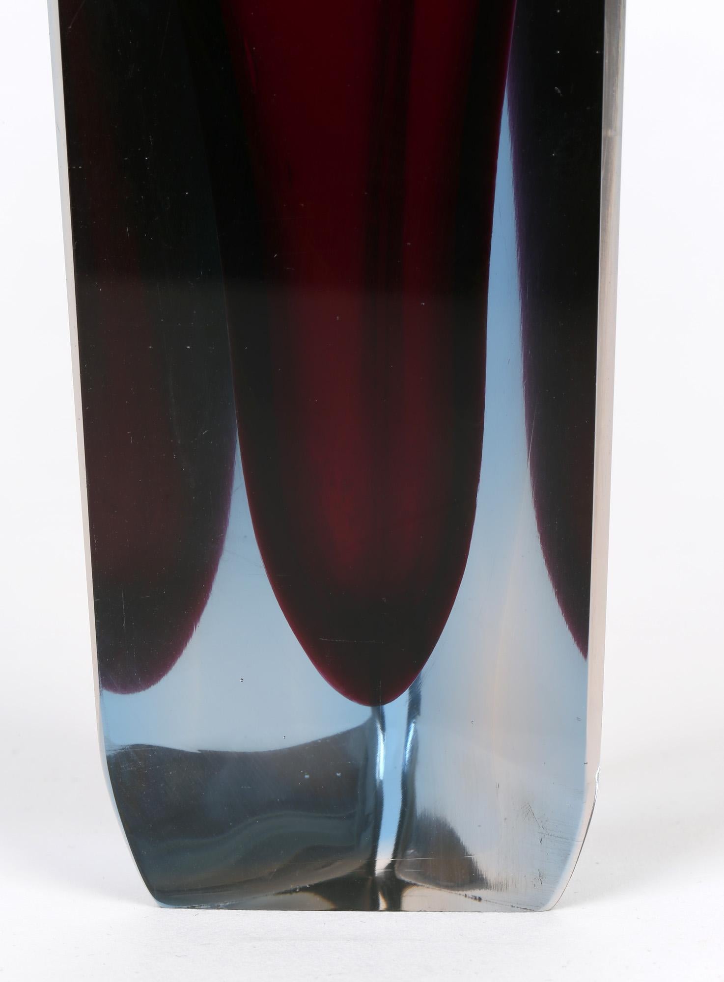 Flavio Poli Italian Murano Sommerso Blue & Purple Art Glass Vase 5
