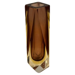 Flavio Poli Italian Murano Sommerso Faceted Diamond Vase Mid Century