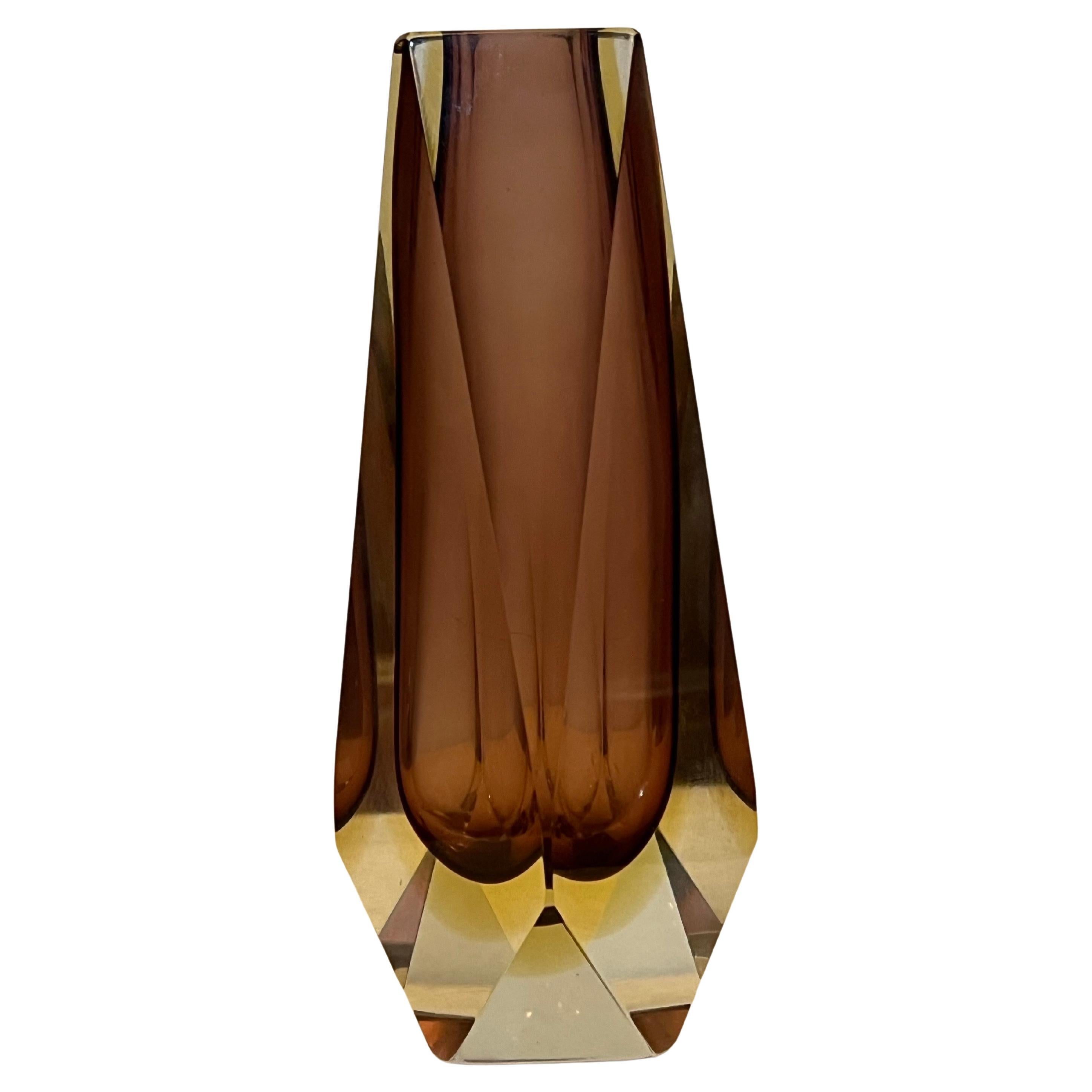 Flavio Poli Italian Murano Sommerso Faceted Diamond Vase Mid Century