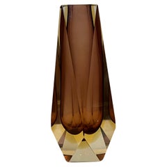 Flavio Poli Italian Murano Sommerso Faceted Diamond Vase Mid Century