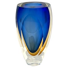 Flavio Poli Italian Murano Sommerso Faceted Vase Mid Century
