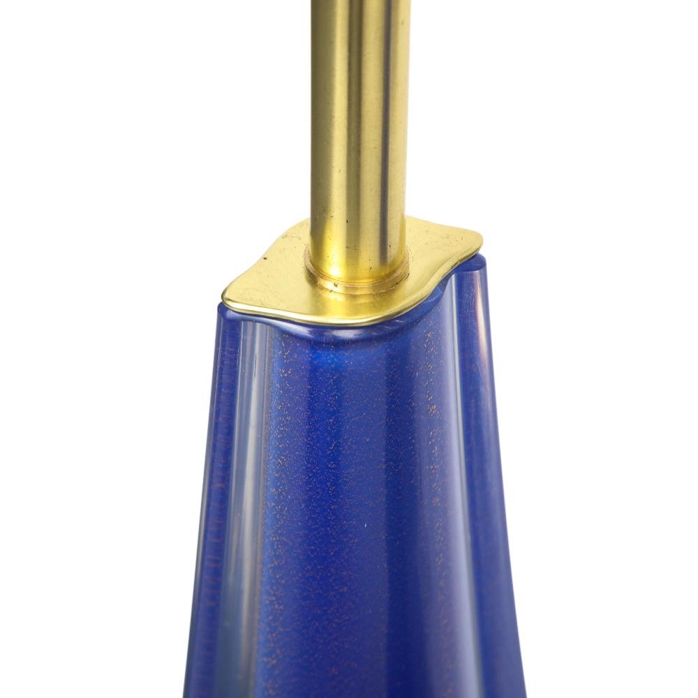 Brass Flavio Poli Lamps, Sommerso Glass, Blue, Gold, Seguso, Murano For Sale