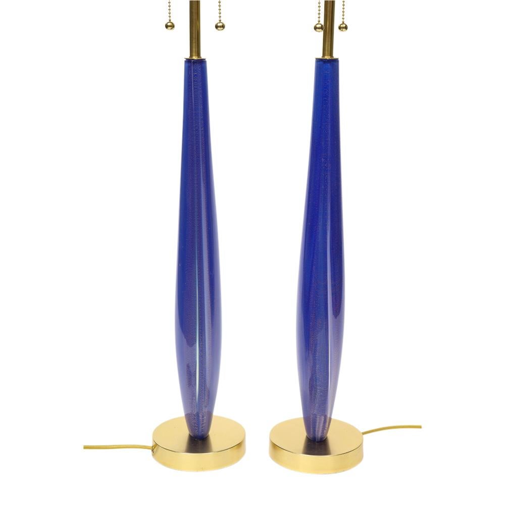 Flavio Poli Lamps, Sommerso Glass, Blue, Gold, Seguso, Murano For Sale 1
