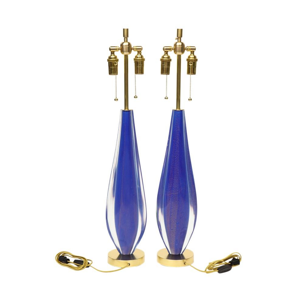 Flavio Poli Lamps, Sommerso Glass, Blue, Gold, Seguso, Murano For Sale 2
