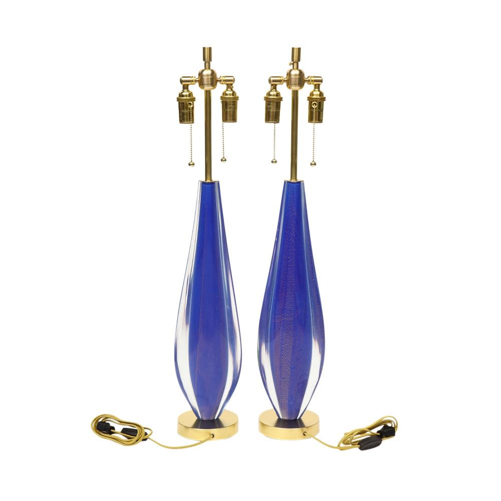 Flavio Poli-Lampen, Sommerso-Glas, Blau, Gold, Seguso, Murano im Angebot 5