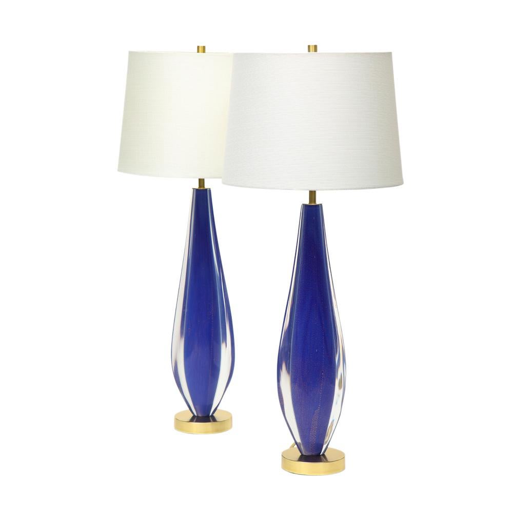 Flavio Poli-Lampen, Sommerso-Glas, Blau, Gold, Seguso, Murano (Moderne der Mitte des Jahrhunderts) im Angebot