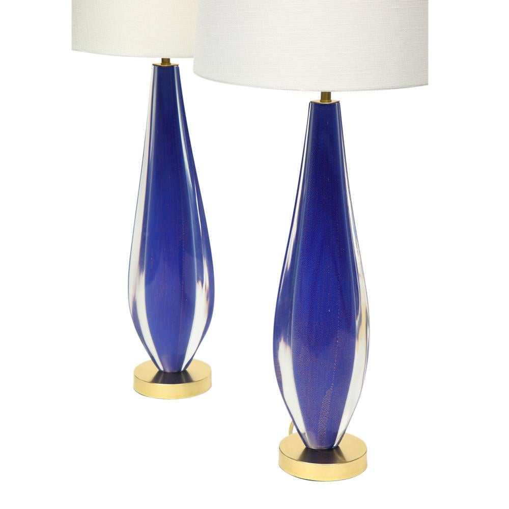 Flavio Poli-Lampen, Sommerso-Glas, Blau, Gold, Seguso, Murano (Italienisch) im Angebot