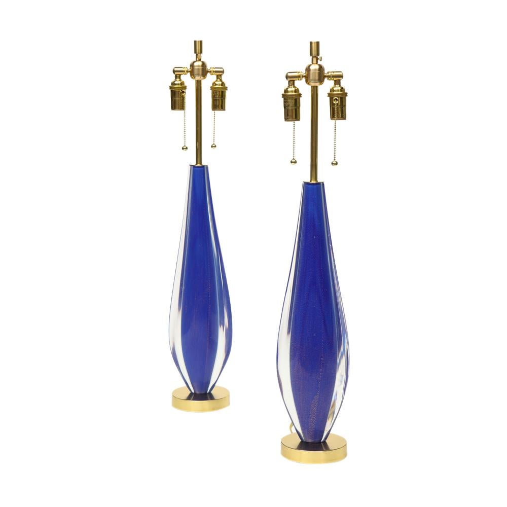 Flavio Poli-Lampen, Sommerso-Glas, Blau, Gold, Seguso, Murano (Handgefertigt) im Angebot