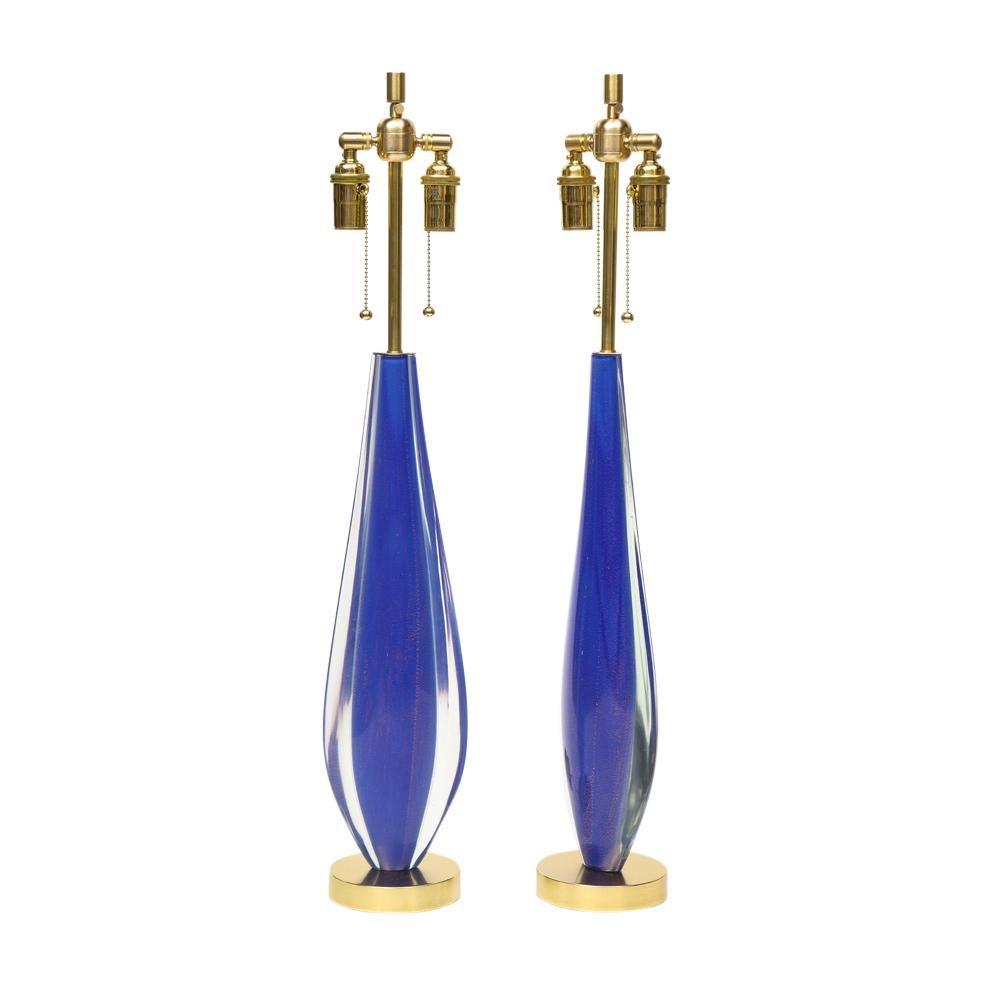 Flavio Poli-Lampen, Sommerso-Glas, Blau, Gold, Seguso, Murano im Angebot 1