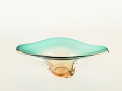 Flavio Poli Large Centerpiece in Murano Emerald and Amber Glass, Italy 1960