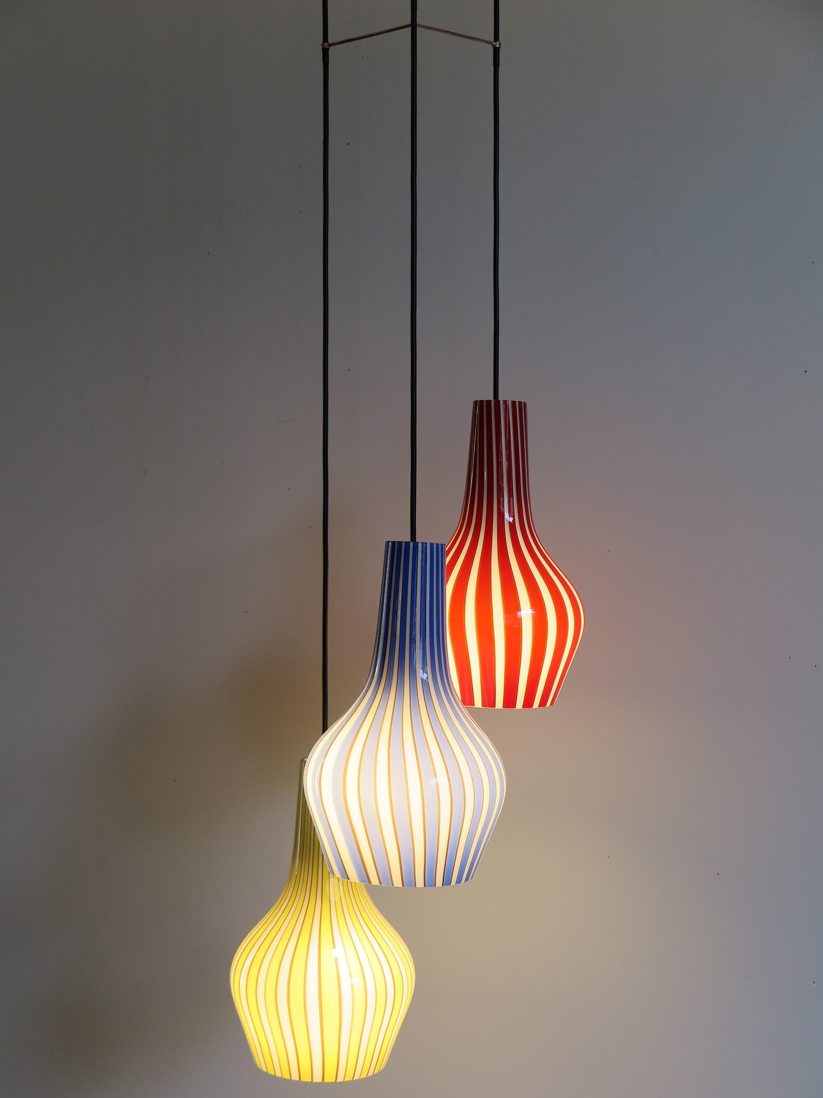 Brass Flavio Poli Mid-Century Modern Design Pendant Glass Lamp for Seguso Italy 1950s For Sale