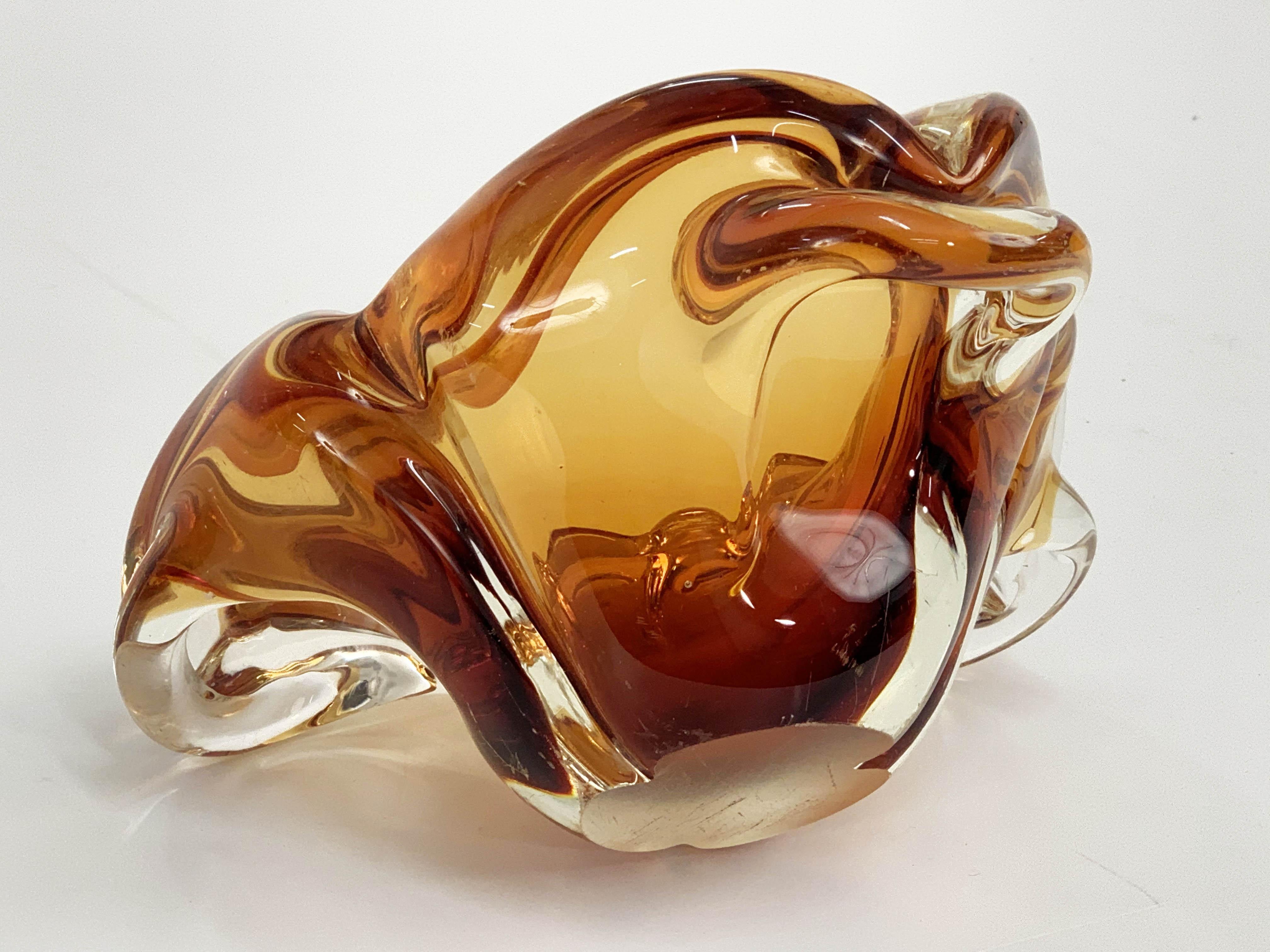 Flavio Poli Midcentury Large Amber Murano Glass Italian Bowl, 1960s 5