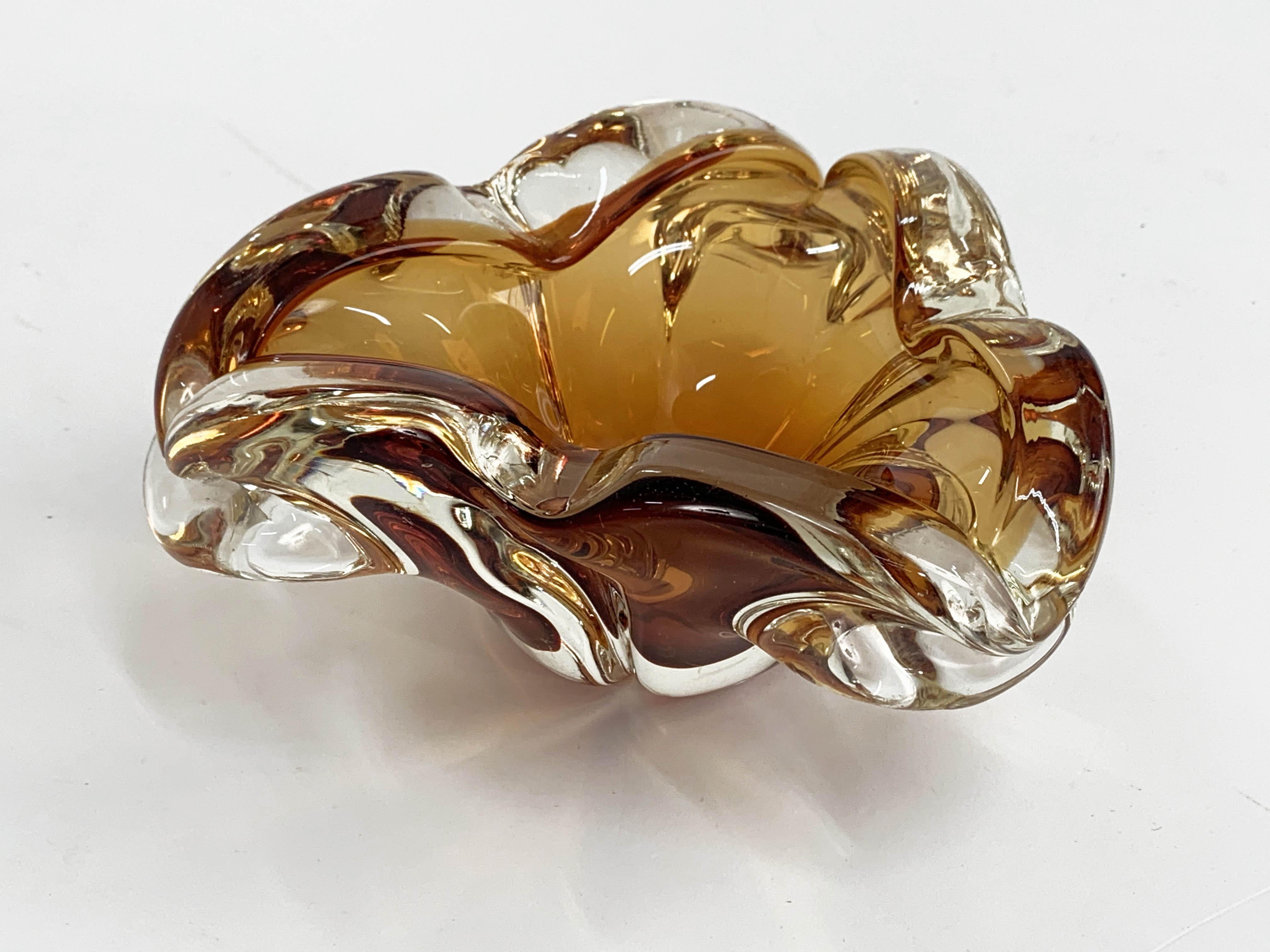 Flavio Poli Midcentury Large Amber Murano Glass Italian Bowl, 1960s In Good Condition In Roma, IT