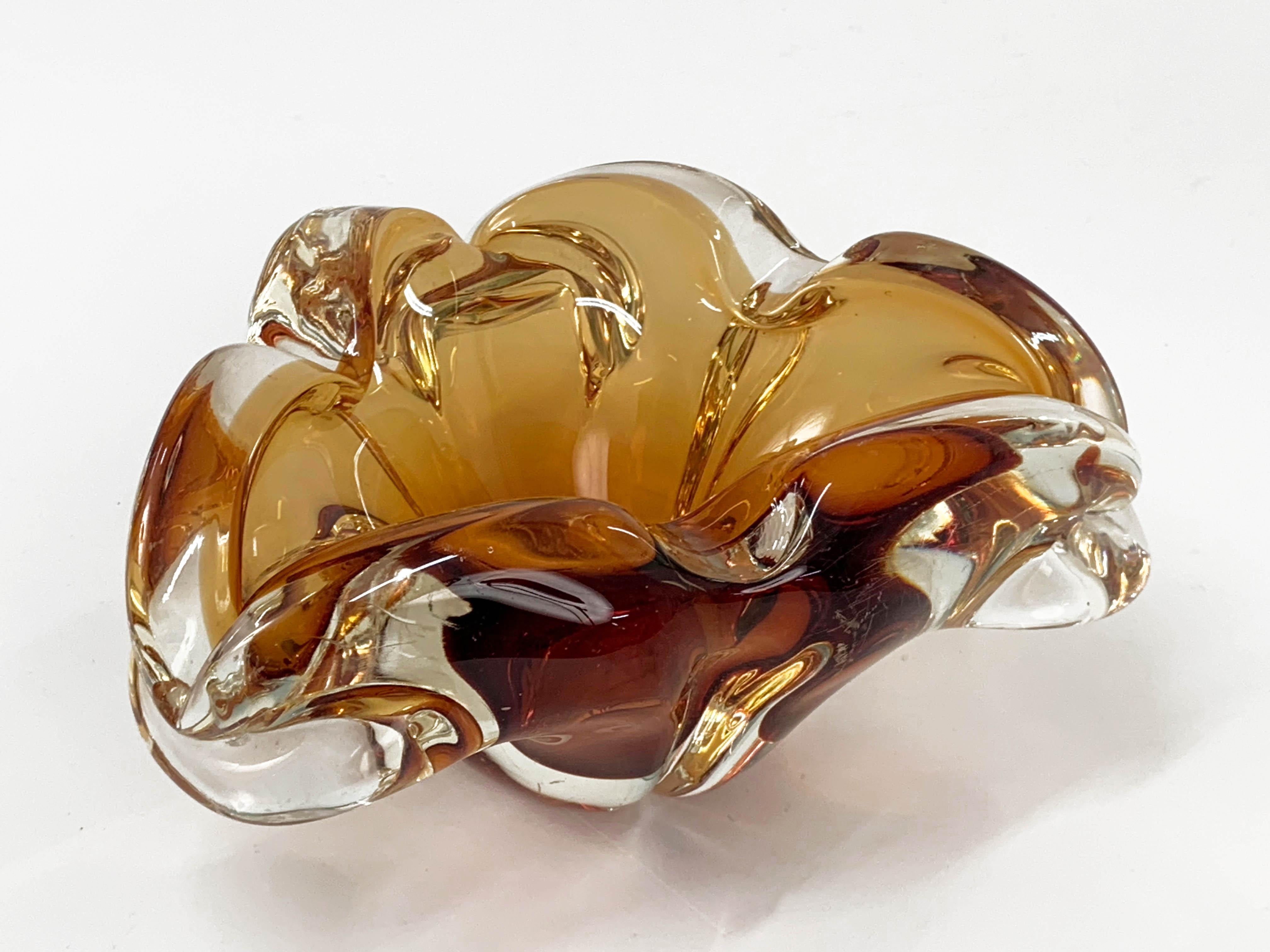 20th Century Flavio Poli Midcentury Large Amber Murano Glass Italian Bowl, 1960s