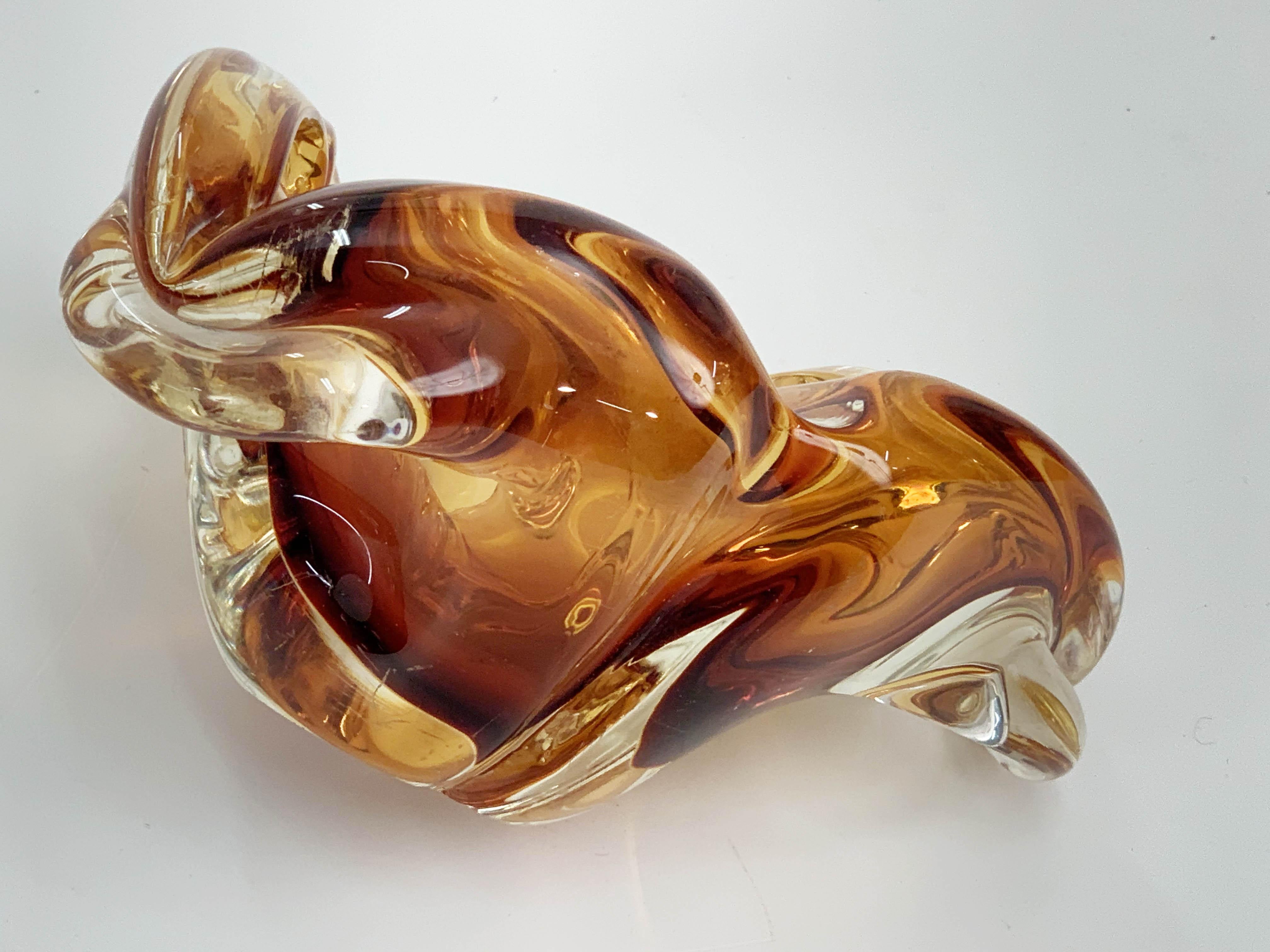 Flavio Poli Midcentury Large Amber Murano Glass Italian Bowl, 1960s 4