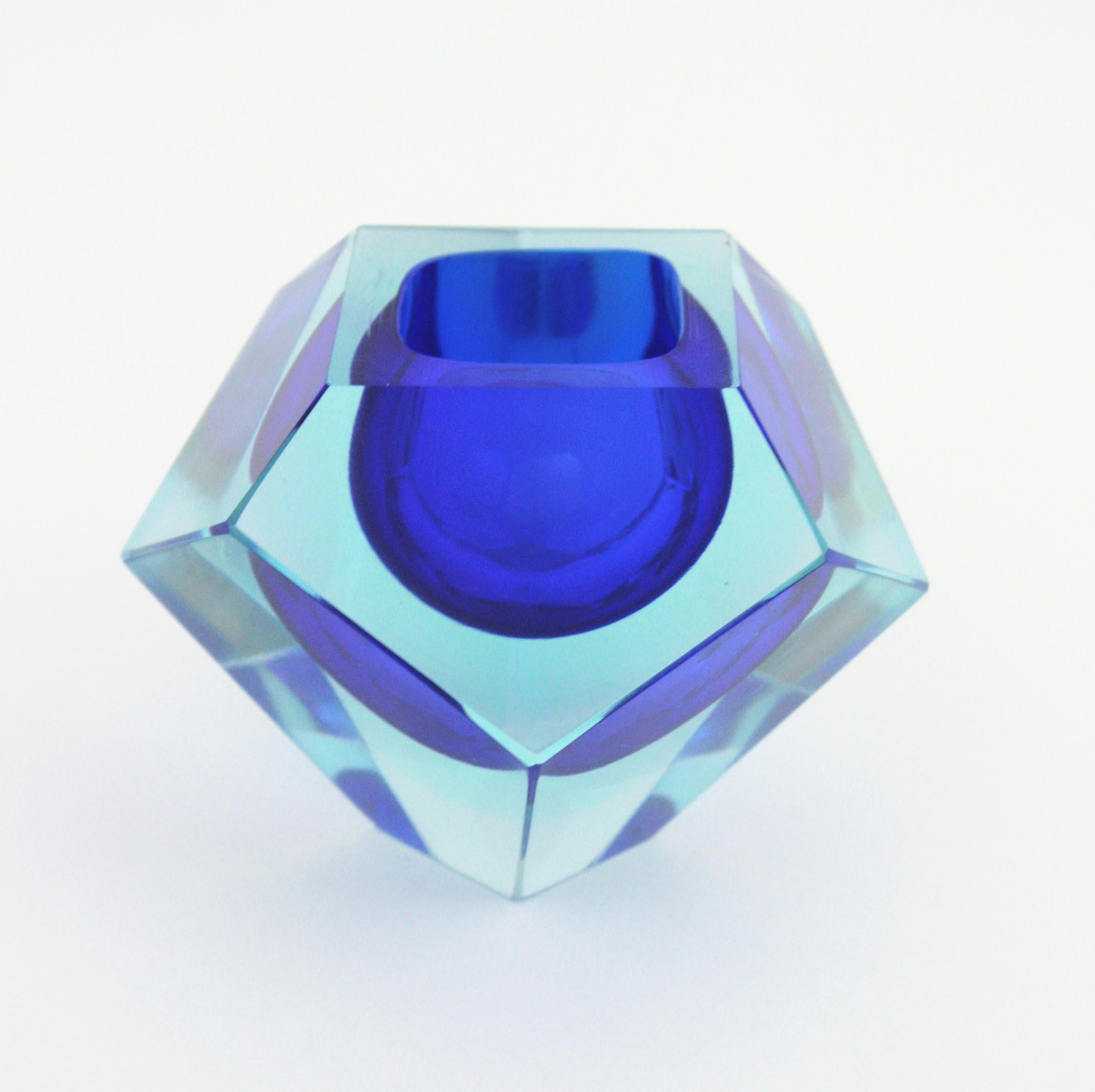 Flavio Poli Murano Blue Sommerso Faceted Art Glass Bowl 5