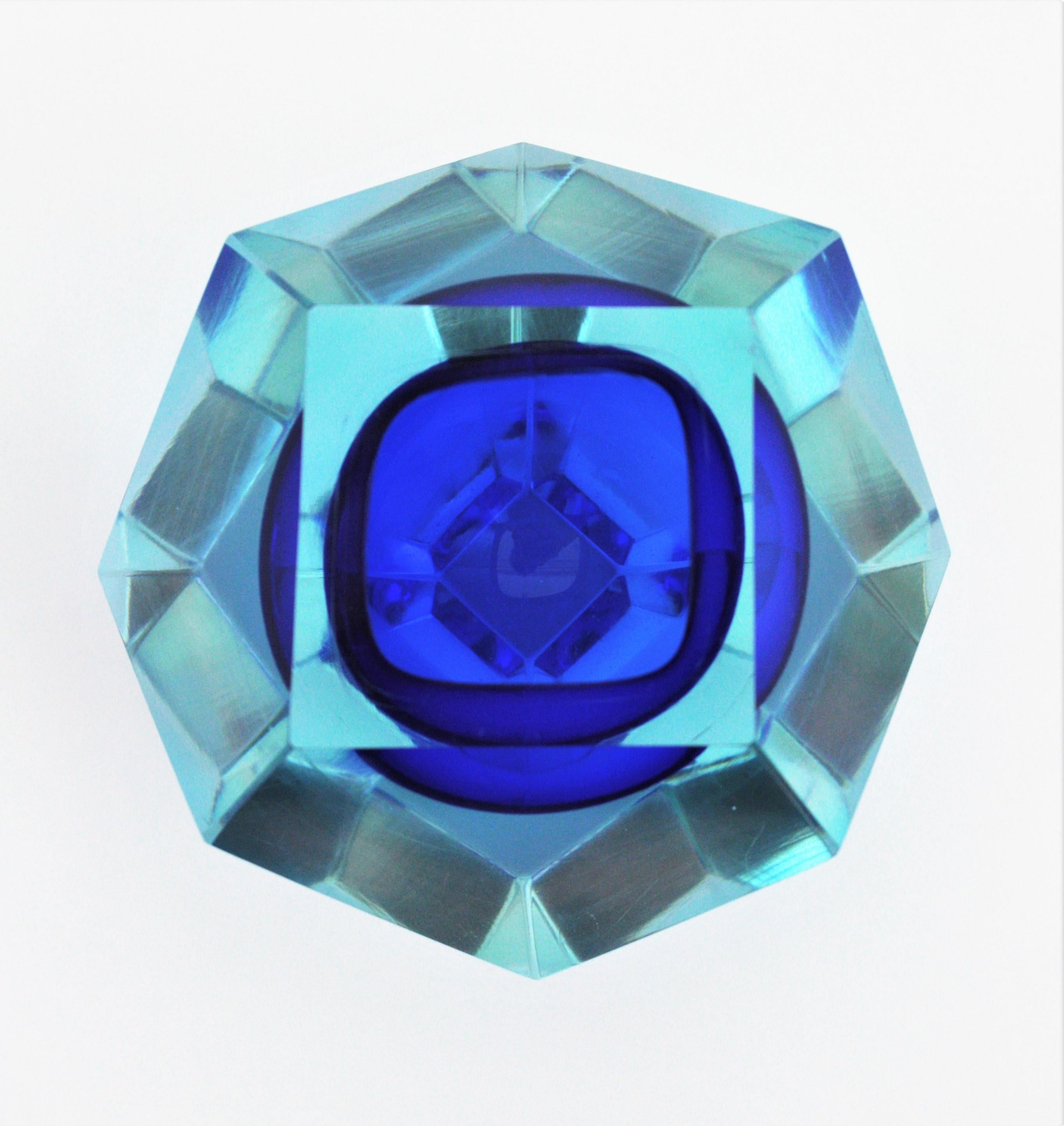 Flavio Poli Murano Blue Sommerso Faceted Art Glass Bowl 6