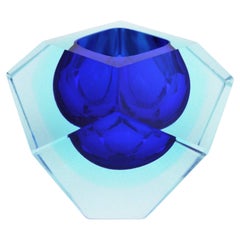 Flavio Poli Murano Blue Sommerso Faceted Art Glass Bowl
