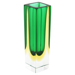 Flavio Poli Murano Faceted Sommerso Green Yellow and Clear Art Glass Vase