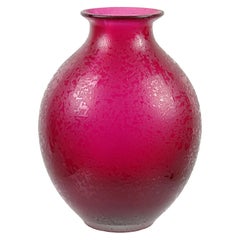Vintage Flavio Poli Murano Fuchsia Red Corroso Surface Italian Art Glass Flower Vase