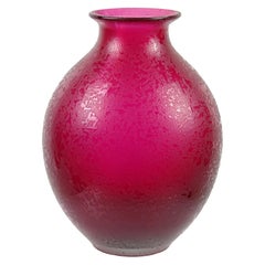 Flavio Poli Murano Fuchsia Red Corroso Surface Italian Art Glass Flower Vase