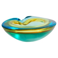 Flavio Poli Murano Glas Sommerso Ascher oder Schale Türkis & Amber 1960, Italien