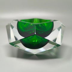 Flavio Poli Murano Glass Ashtray, Green, Sculptural Design, 1960s