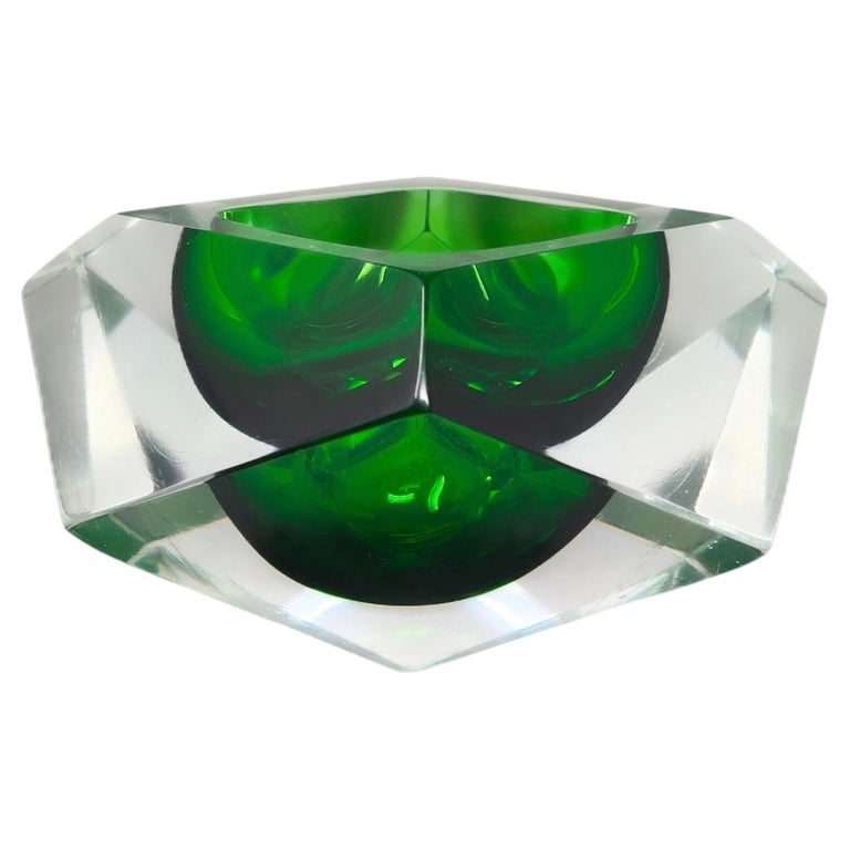 Flavio Poli Murano Glass Ashtray, Green, Sculptural Design, 1960s