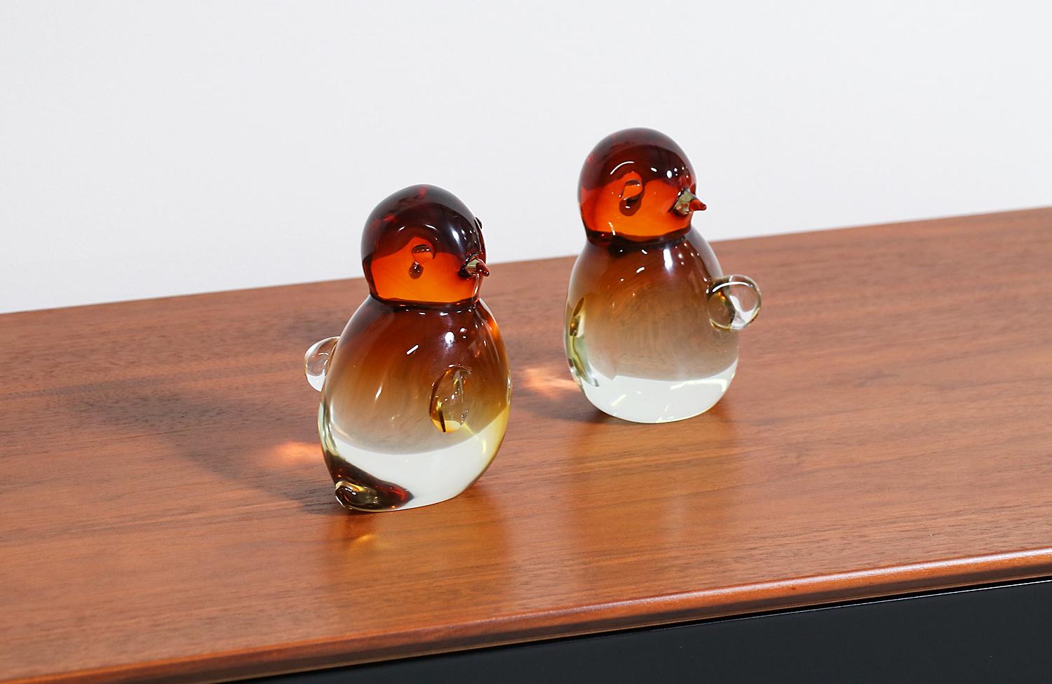 Mid-Century Modern Flavio Poli Murano Glass Bird Sculptures Bookends for Segugo