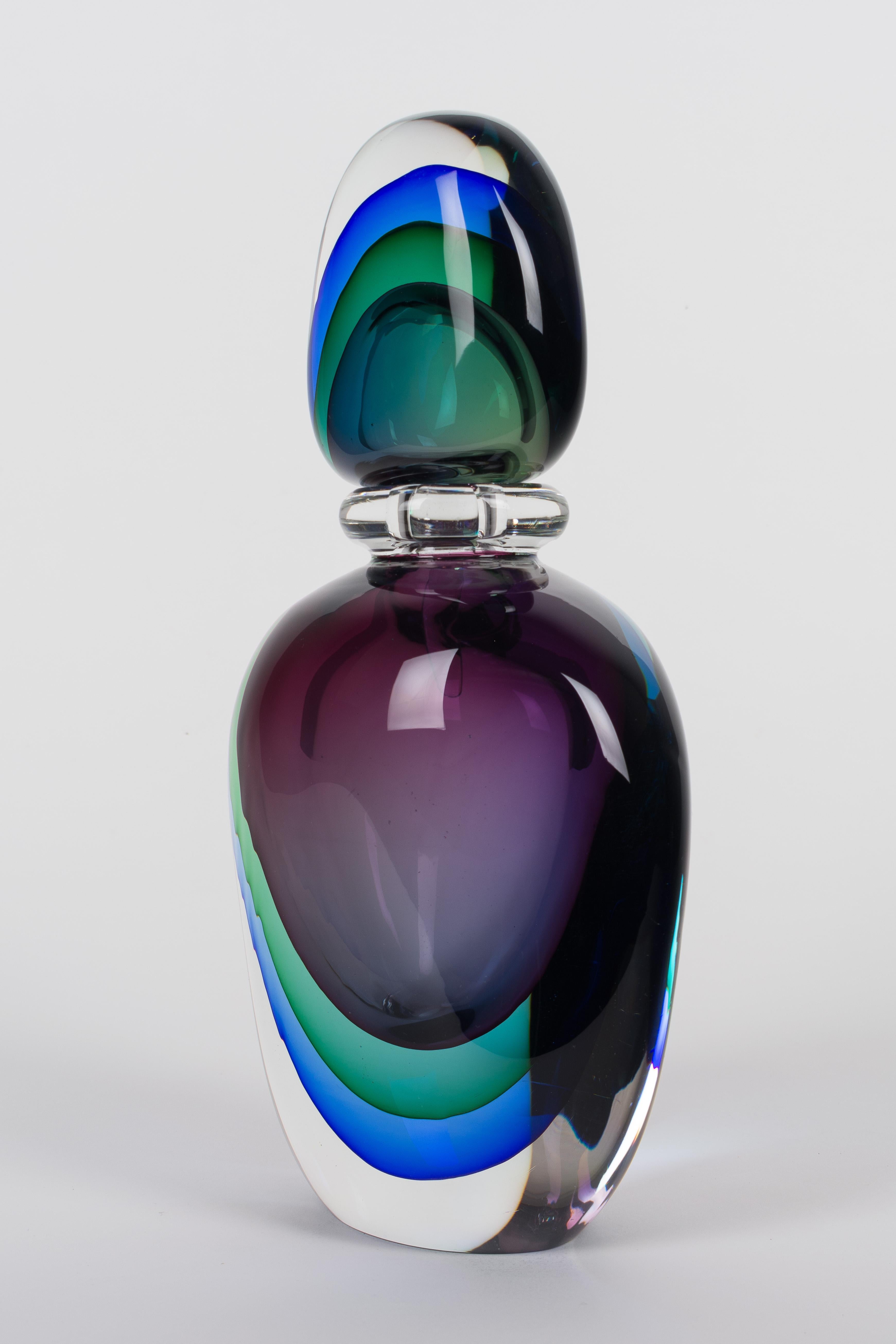 Italian Flavio Poli Murano Glass Sommerso Bottle