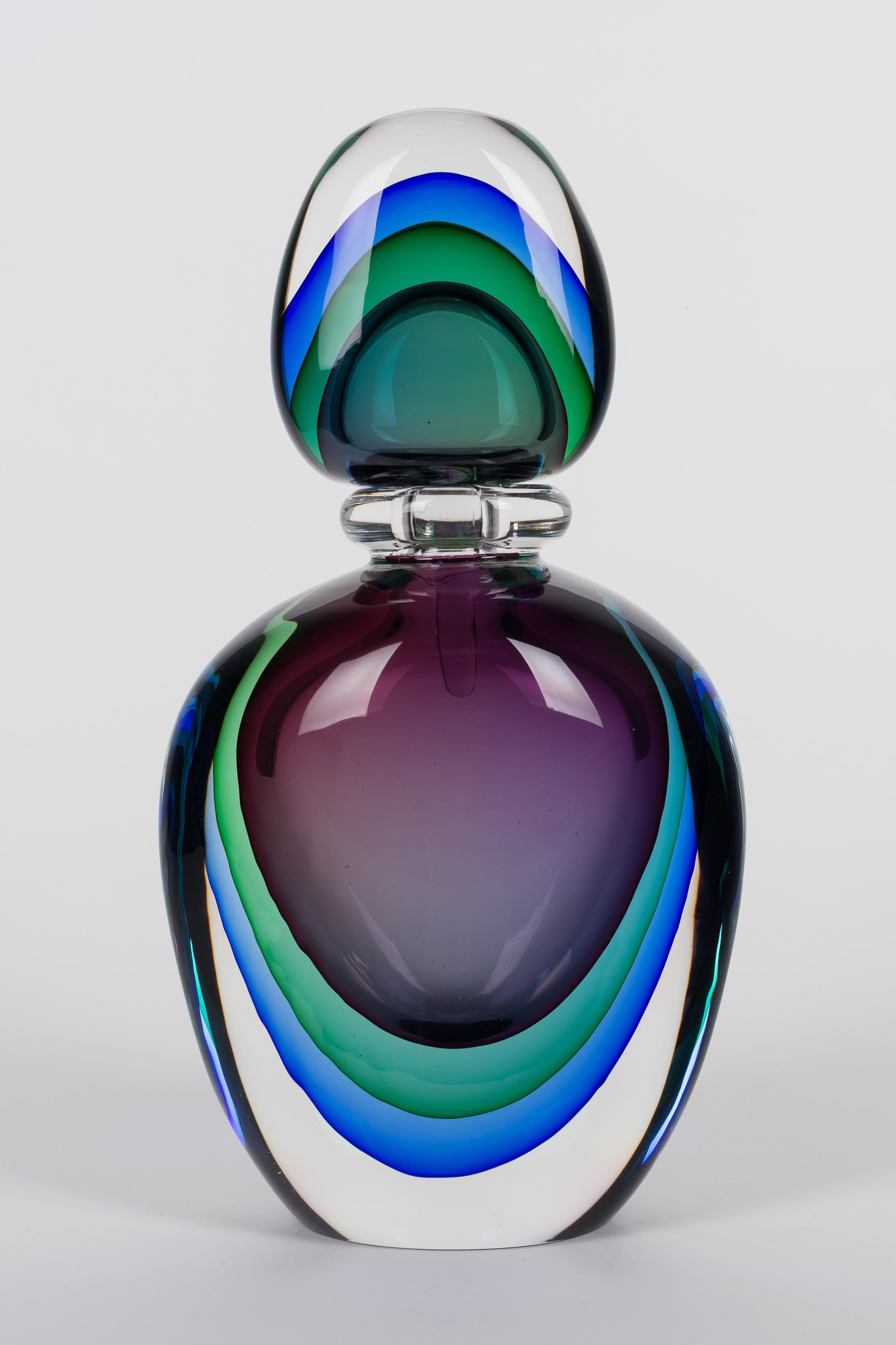 Hand-Crafted Flavio Poli Murano Glass Sommerso Bottle