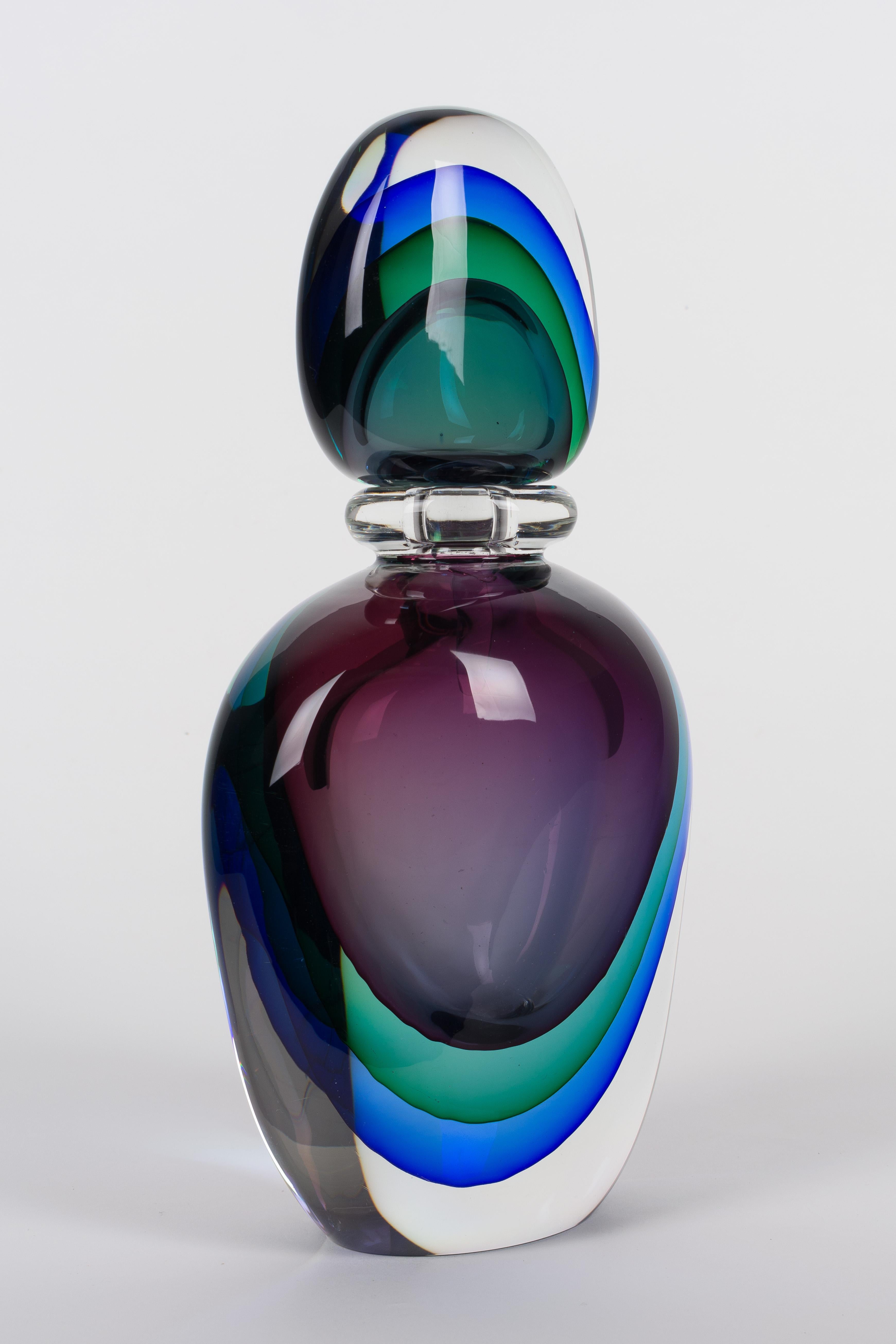 Flavio Poli Murano Glass Sommerso Bottle In Excellent Condition In Winter Park, FL