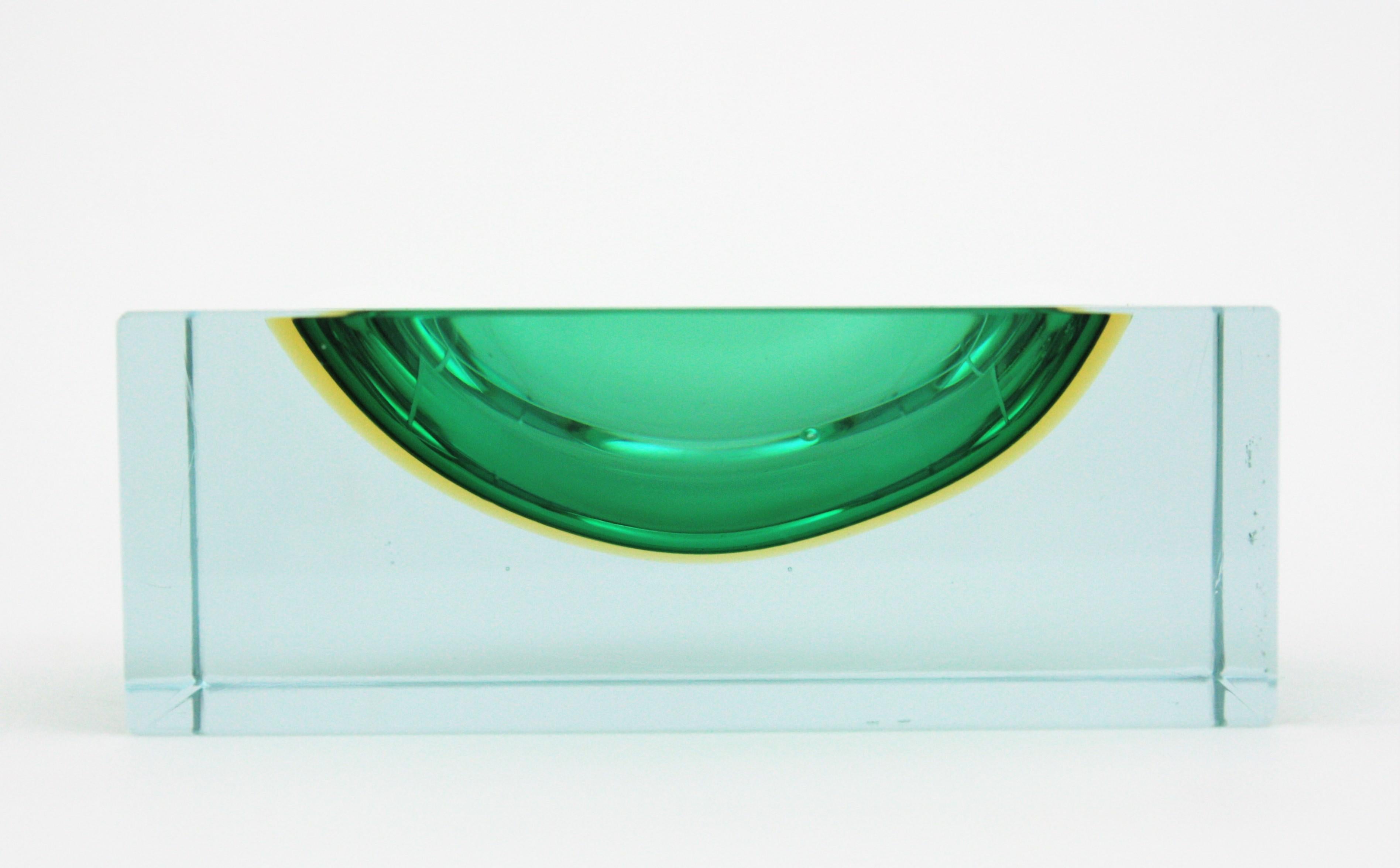 Flavio Poli Murano Green Yellow Sommerso Faceted Art Glass Bowl or Vide-Poche 6