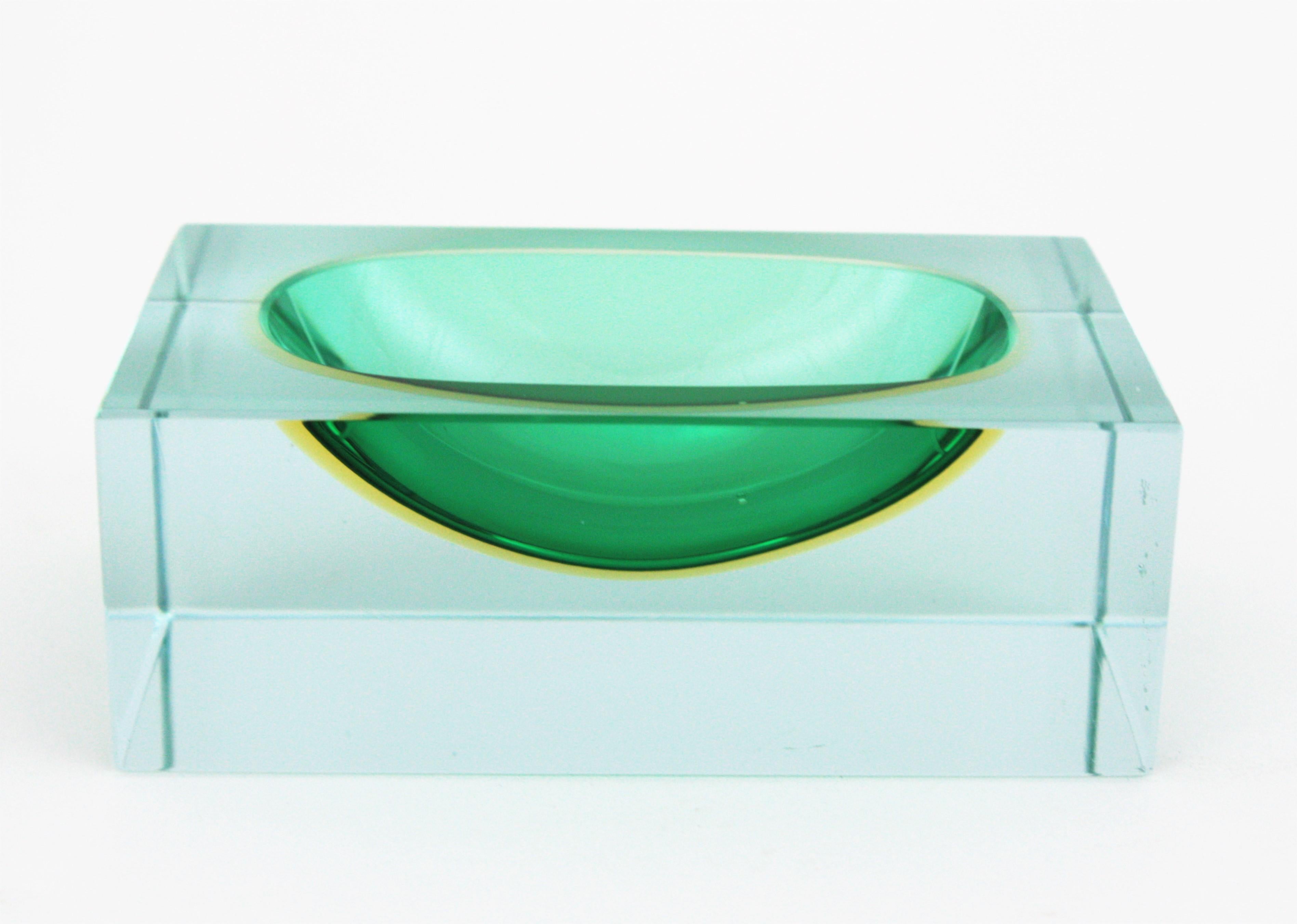 Flavio Poli Murano Green Yellow Sommerso Faceted Art Glass Bowl or Vide-Poche 7