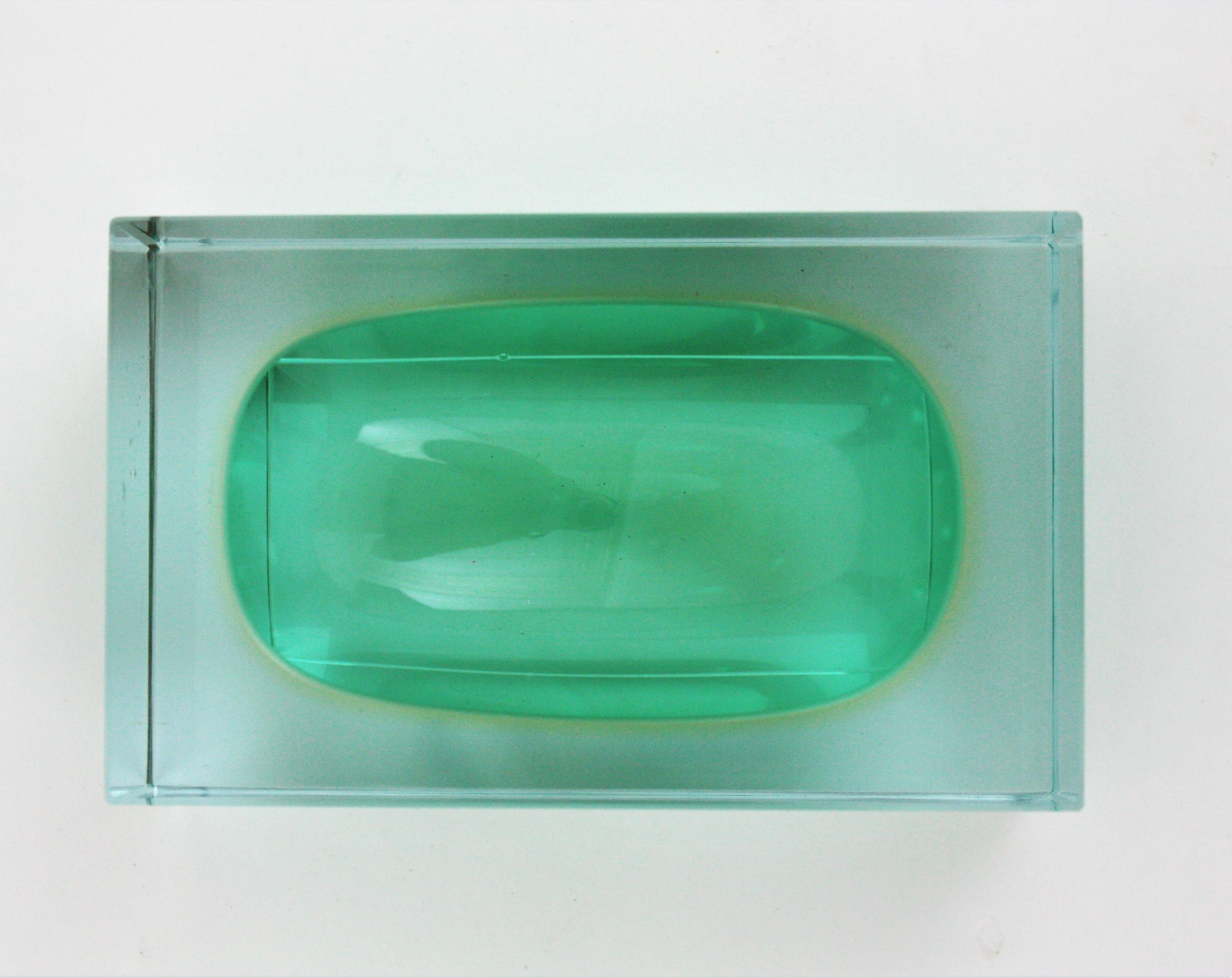 Flavio Poli Murano Green Yellow Sommerso Faceted Art Glass Bowl or Vide-Poche 9