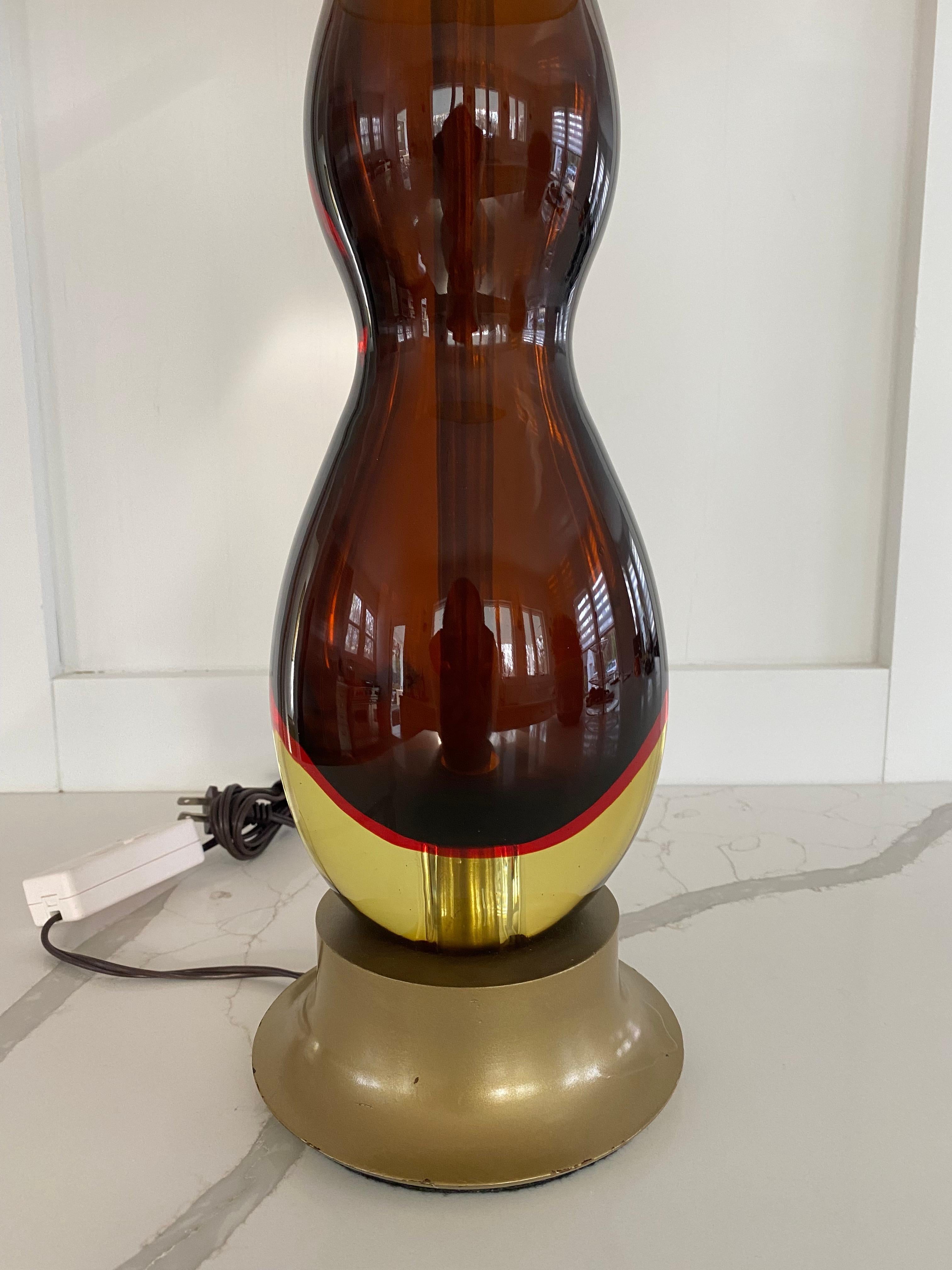 Mid-Century Modern Flavio Poli Murano Italy Sommerso Glass Double Gourd Shaped Table Lamp For Sale